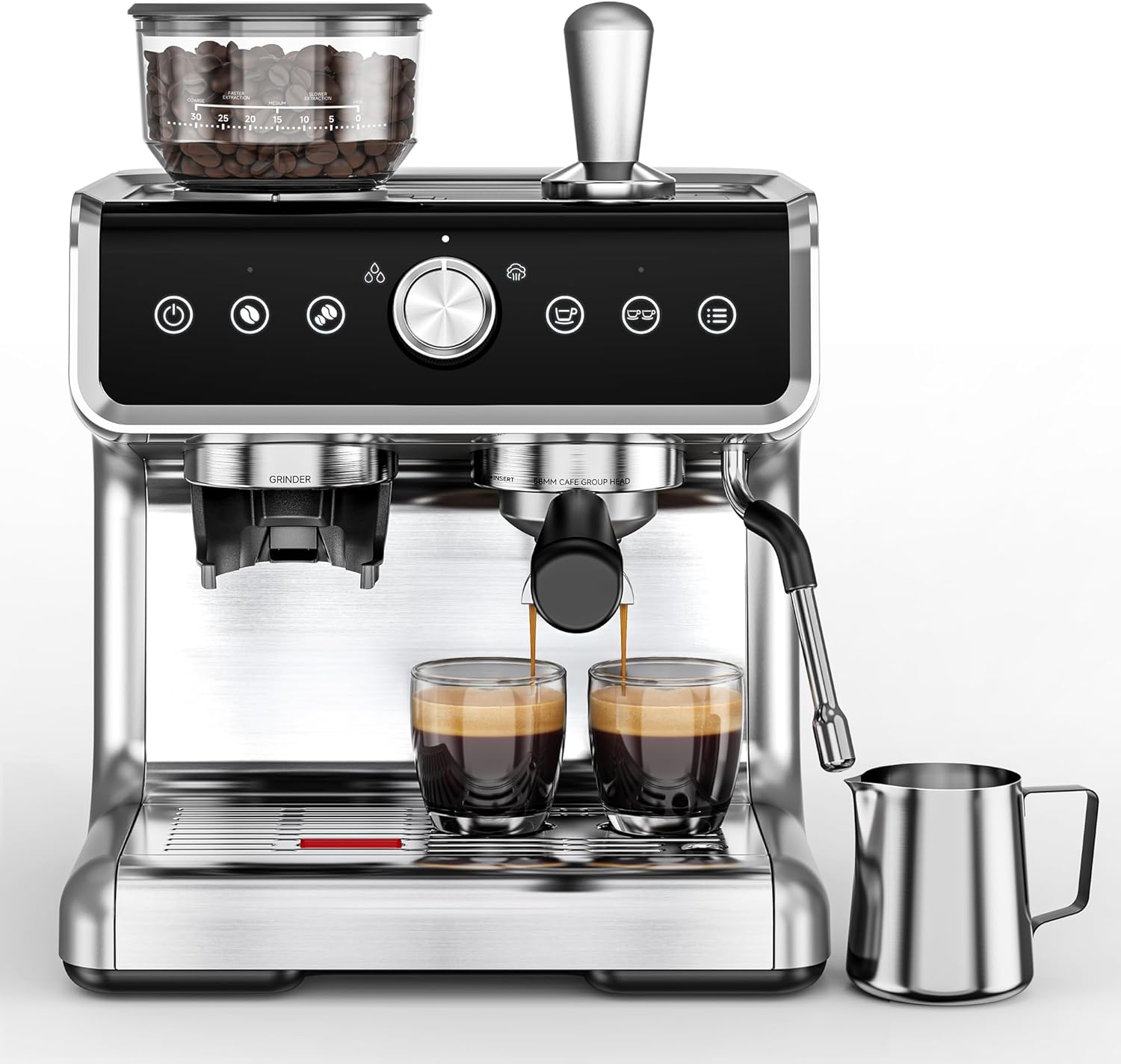 EUHOMY Espresso Machine with Grinder, 20 Bar Professional Espresso Coffee Maker for Home,with Milk Frother for Latte, Cappuccino & Barista-Style