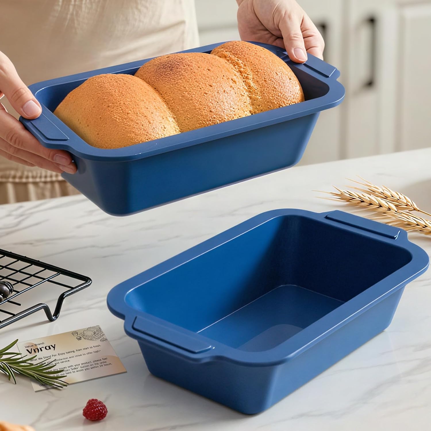 Bread Pan for Homemade Bread：9.5 x 5 Inch Silicone Loaf Pan for Baking with Metal Frame – Nonstick Banana Loaf Tin Tray for Sandwich Sourdough Pumpkin Sour Dough – for Oven Kitchen Home Bakers