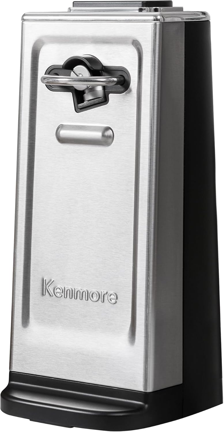 Kenmore Electric Can Opener – Smooth Edge, Automatic Side-Cut Blade, Extra-Tall Design for Regular & Pop-Top Cans, Easy One-Touch Operation, Black & Stainless Steel