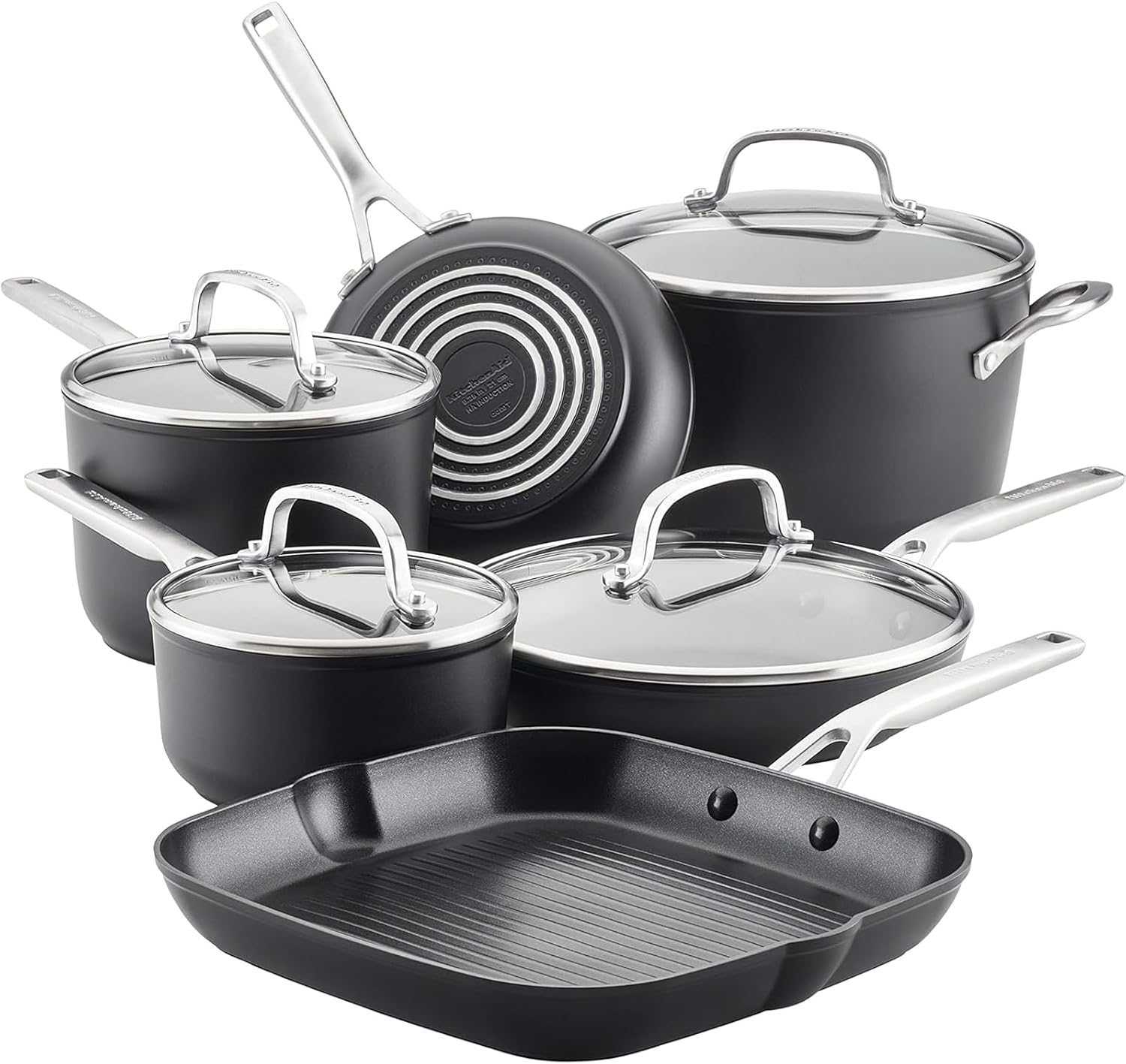 KitchenAid Hard-Anodized Induction Nonstick Cookware Pots and Pans Set, 10-Piece, Matte Black