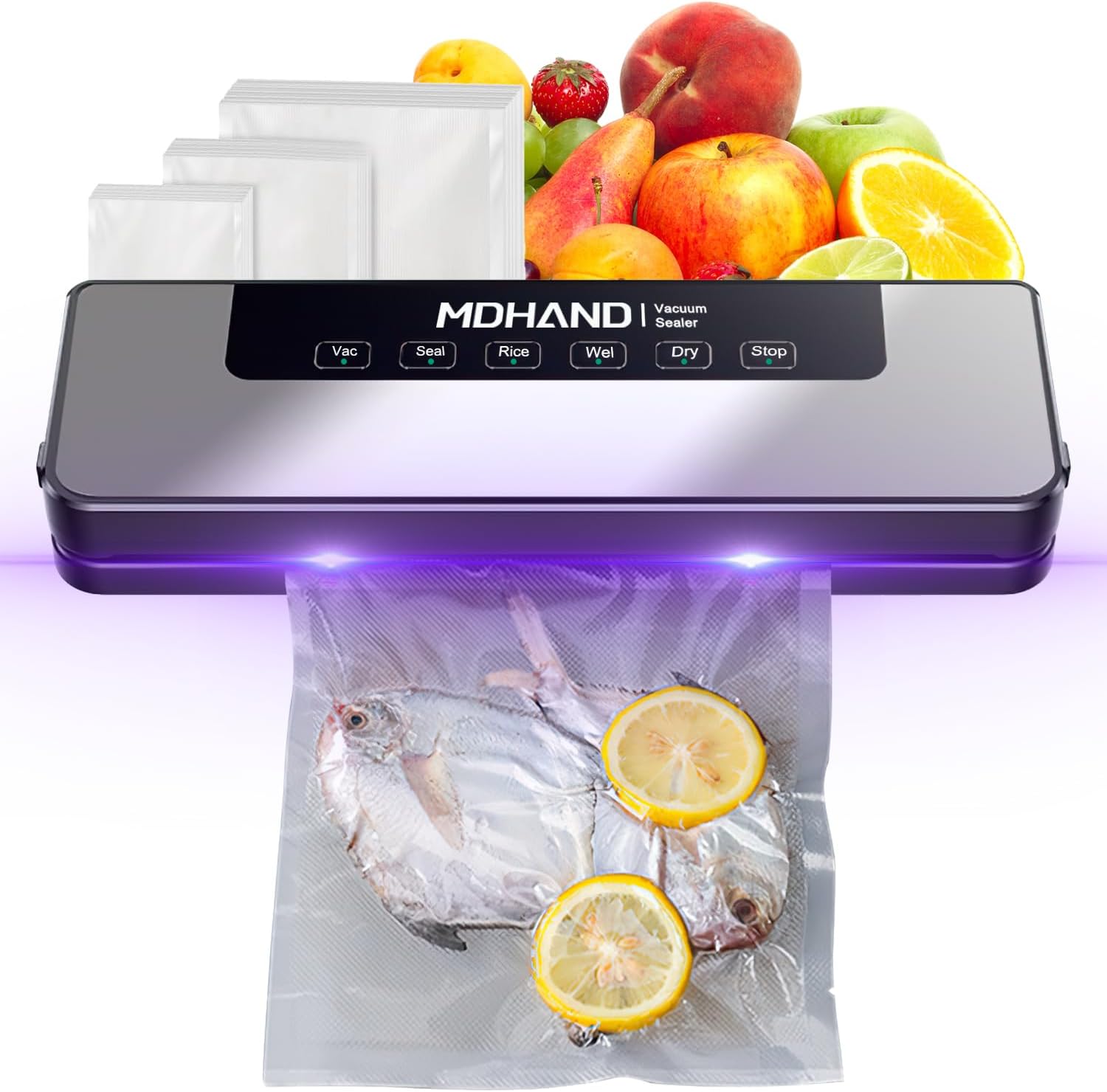MDHAND Vacuum Sealer for Food – Food Saver Vacuum Sealer Machine with Bag, Fast-Compact Multi-Functional Strong Suction Automatic Sealing & Dry & Moist Modes Ideal for Home Kitchen Use