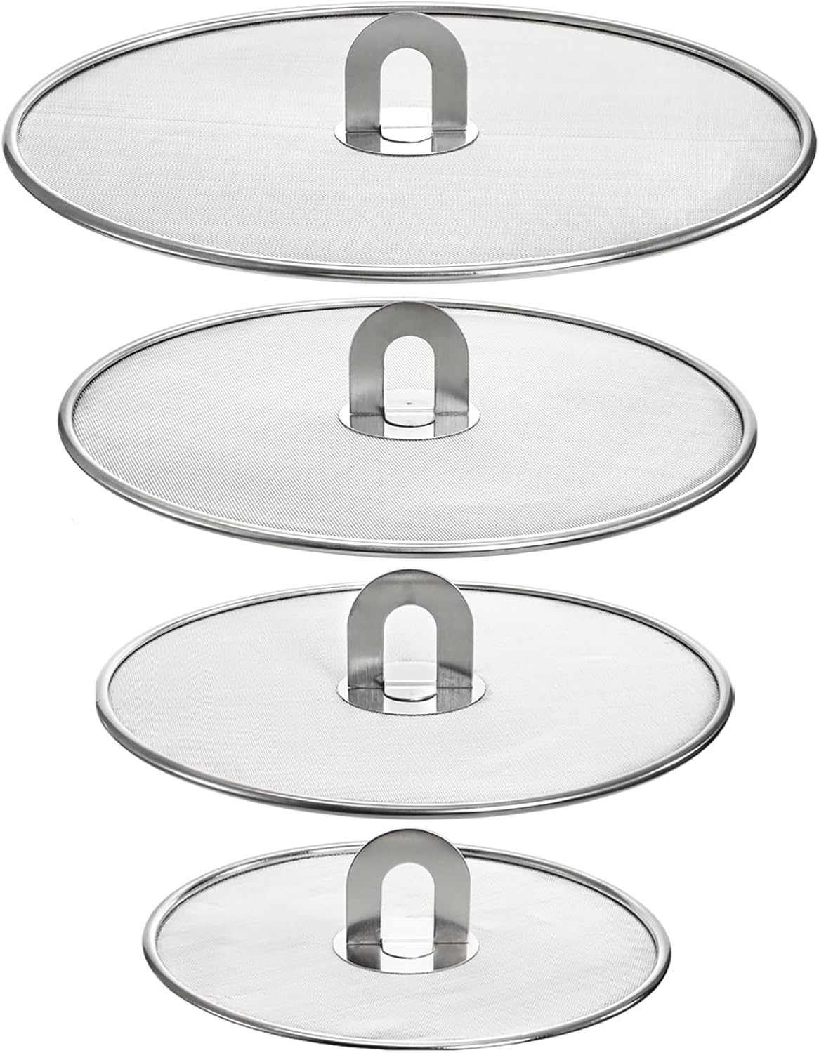Nicunom 4 Pack Splatter Screen for Frying Pan, 13″, 11.5″, 10″, 8″ Stainless Steel Grease Splatter Guard with Fold Flat Knob, Kitchen Oil Splatter Guard Set for Safe Cooking