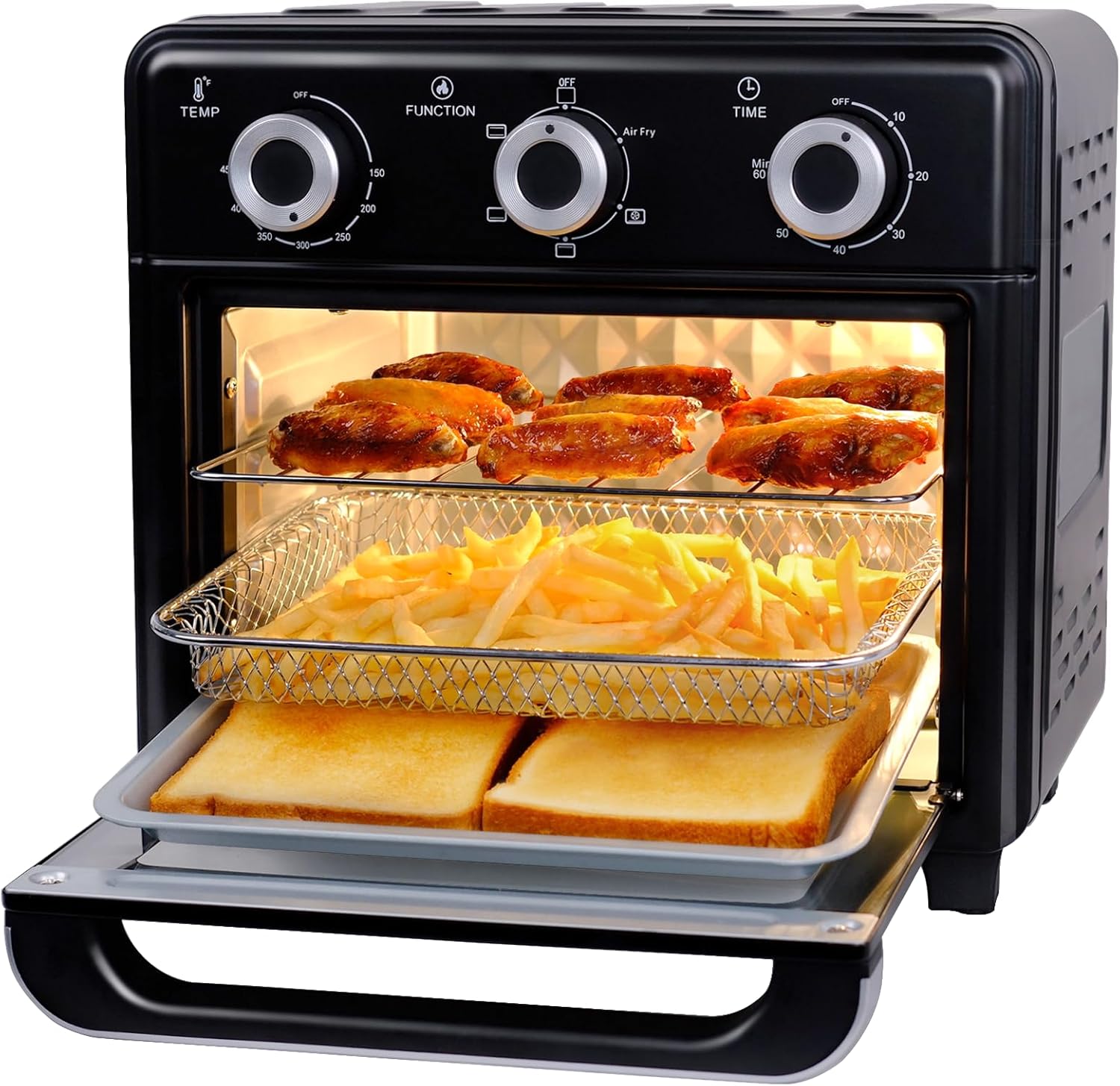 10QT Air Fryer Toaster Oven Combo, 3-Layer Cooking Air Fryer Oven with Visible Window, Countertop Airfryers with 5 in 1 Functions, Cooks 6 Toast slices at once, Compact capacity for small kitchen
