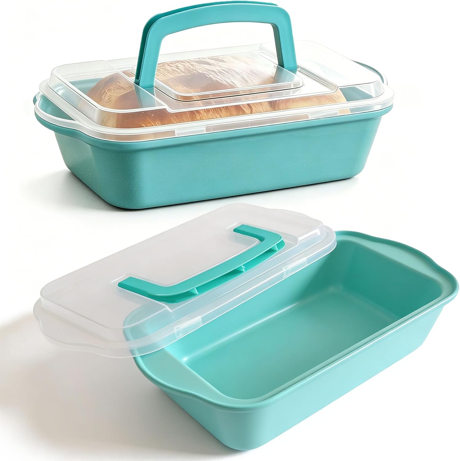 2 Pack 9×5 Inch Loaf Pan with Lid, Nonstick Carbon Steel Bread Pan for Sourdough & Banana Bread, Heavy Duty Meatloaf Pan, Travel Carrier for Potluck & Gifting