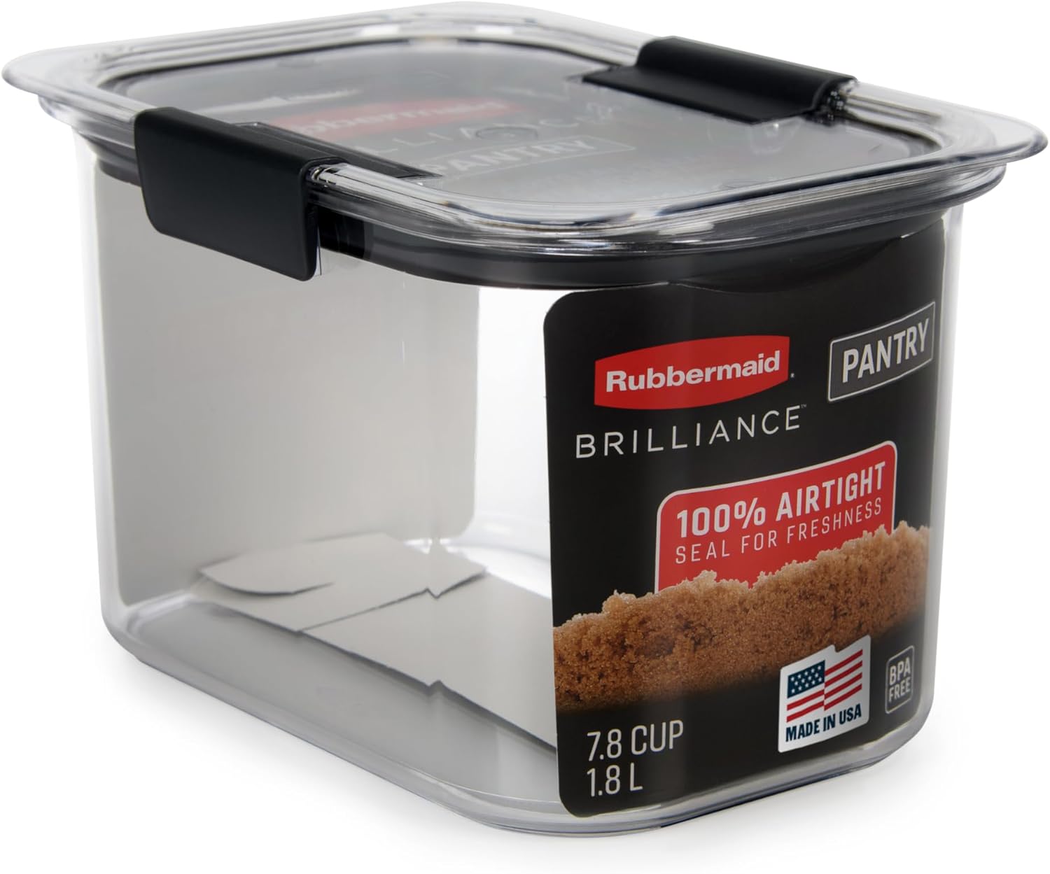Rubbermaid Brilliance Pantry Airtight Food Storage Container, BPA-Free 7.8 Cup, Ideal for Brown Sugar – Efficient, Leak-Proof and Dishwasher-safe
