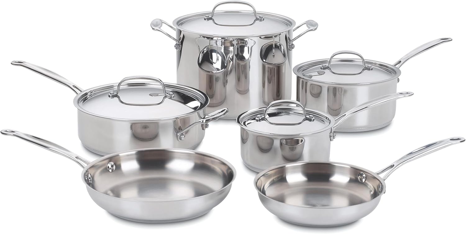Cuisinart 77-10P1 10-Piece Chef’s-Classic-Stainless Collection, Cookware Set
