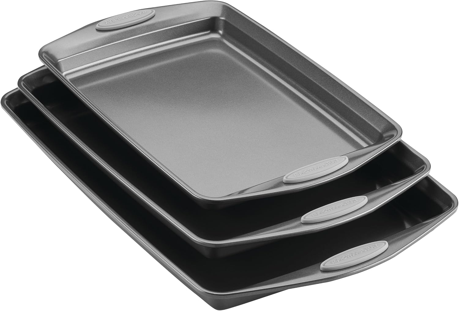 Rachael Ray Bakeware Nonstick Cookie Pan Set, Gray with Sea Salt Gray Silicone Grips, 3-Piece