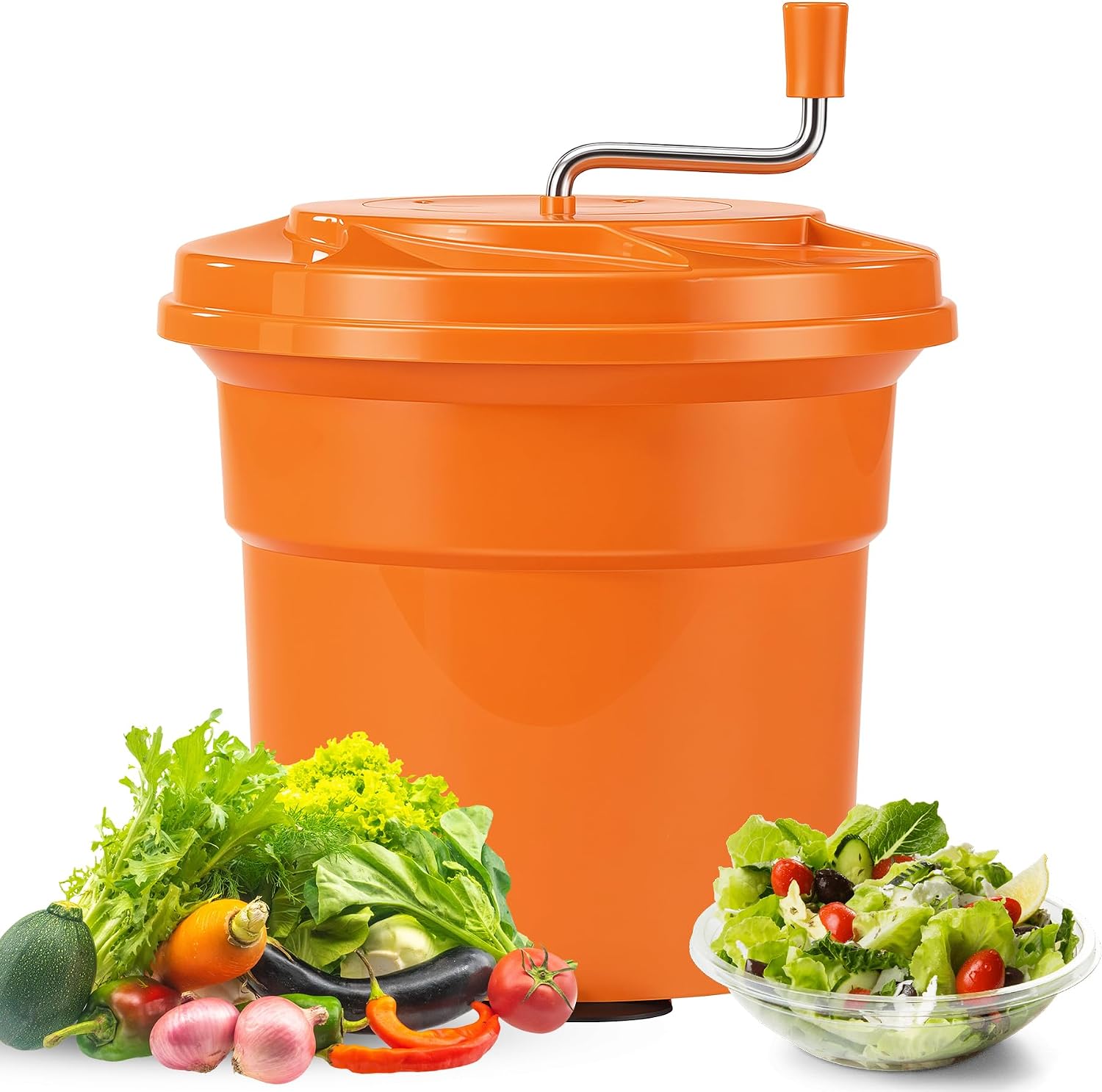 Commercial Salad Spinner, 6.6 Gal / 26.42 Qt Salad Spinner with 4.92 ft Drain Tube & Anti-Slip Feet, Large Manual Lettuce Spinner for Catering, Home, Farm