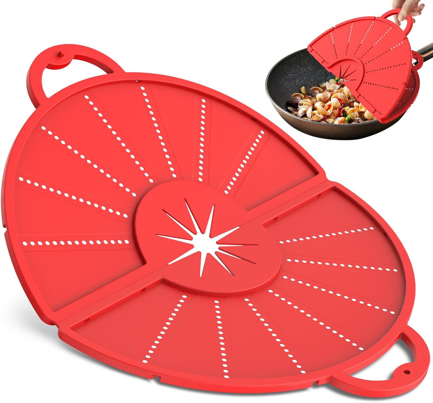 Silicone Splatter Screen for Frying Pan, Foldable Splash Guard, Multi-Use Grease Splatter Guard,Heat-Resistant Trivet Mat, 12″ Non-Stick Oil Splatter Guard, Dishwasher Safe, BPA Free-red