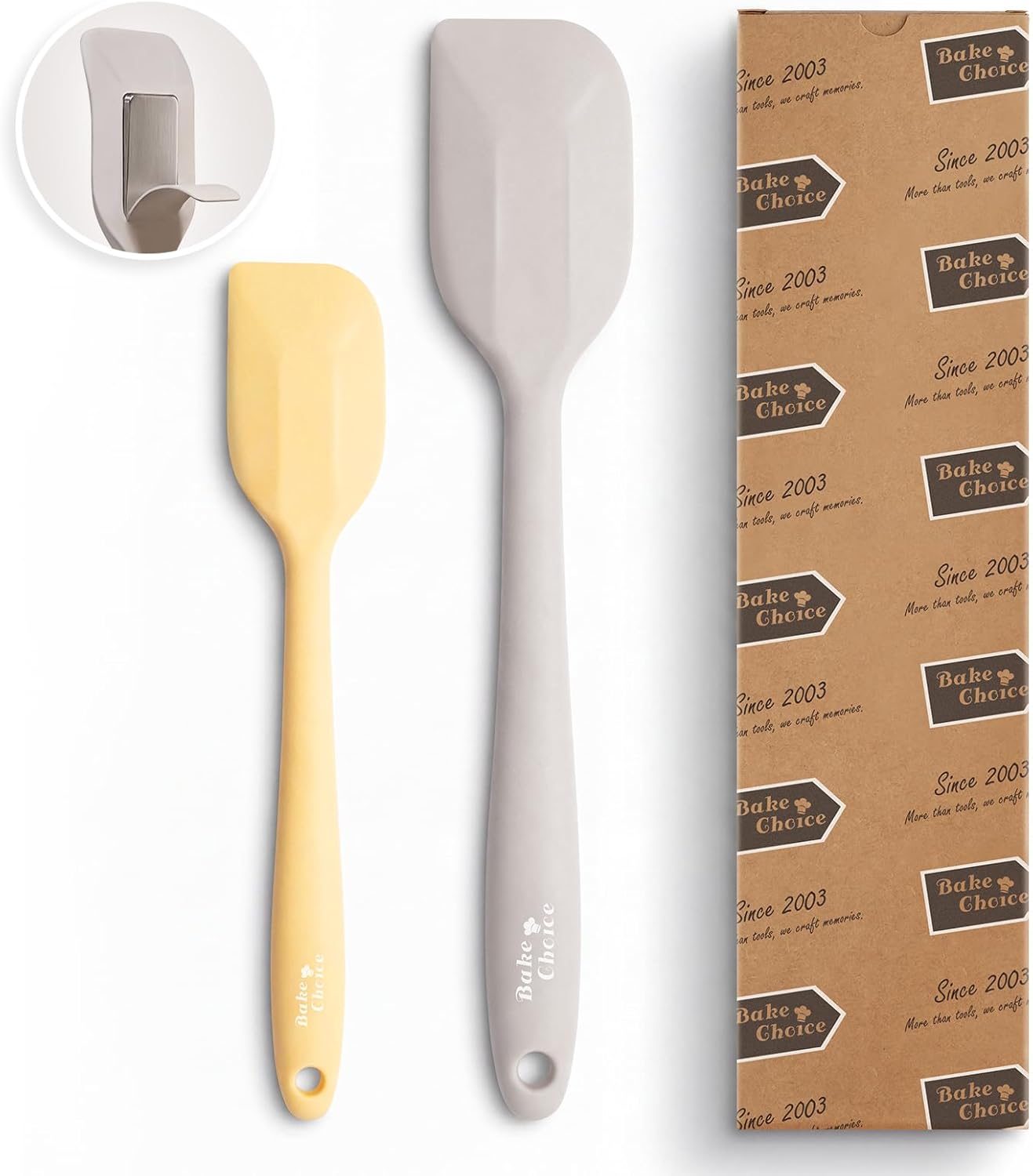Bake Choice 2 Pieces Silicone Spatula Set with Premium Steel Core, Heat Resistant Up to 600℉, Food Grade BPA Free Rubber Spatula Set for Baking, Cooking & Mixing, Non-Scratch for Non-Stick Cookware