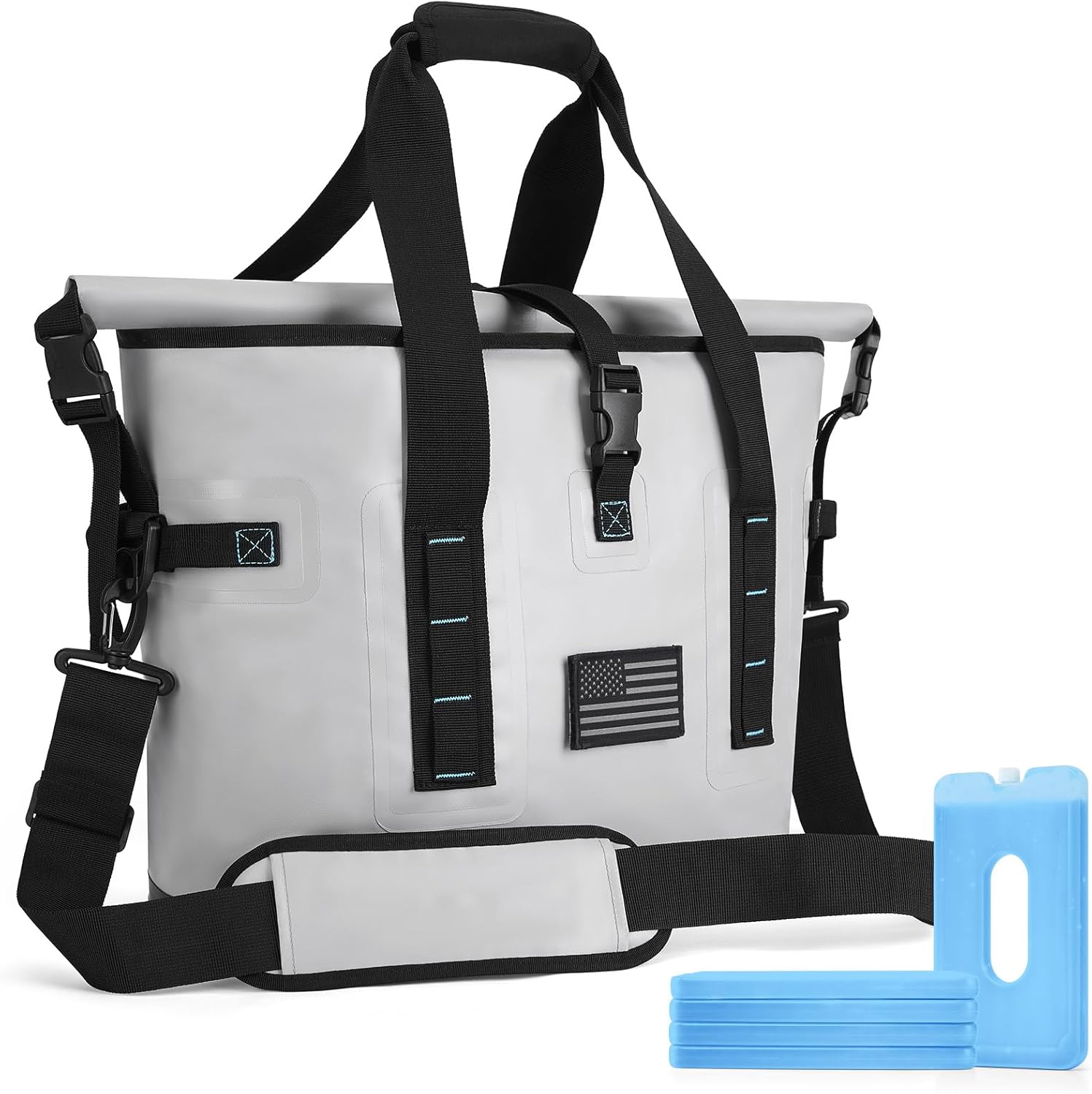 40 Can Large Soft Cooler Bag – Roll-Top Leak-Proof, Sealed Waterproof Closure | Easy Open, 5 Freezer Packs | 12+ Hours Ice Retention for Camping, Beach, Boating