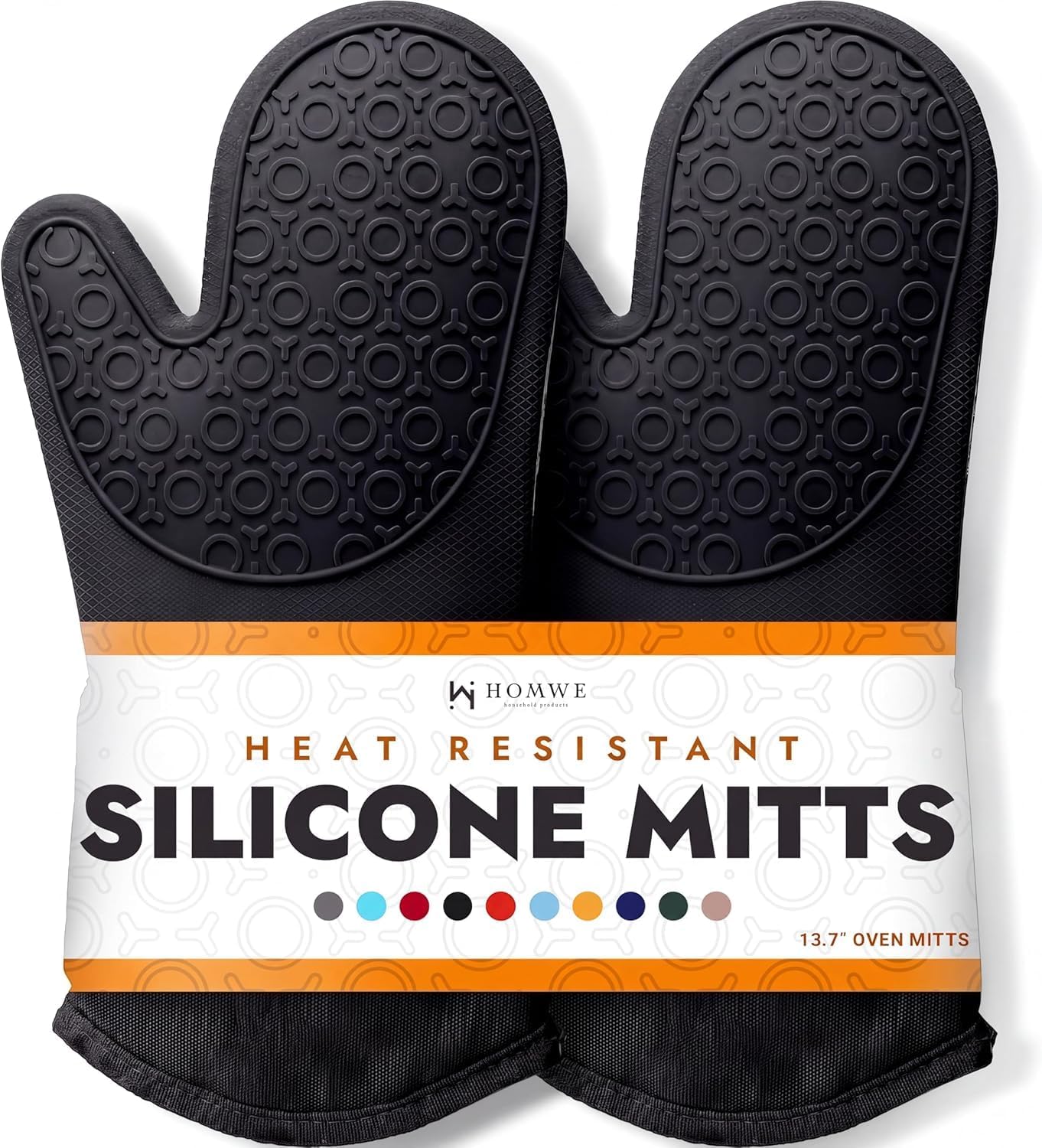 BPA-Free Silicone Oven Mitts Ultra Heat Resistant up to 500°F – Oven Mitts with Thick Cotton Liner – Long Slip Resistant Pot Holders, Flexible Oven Gloves – Black 13.7″