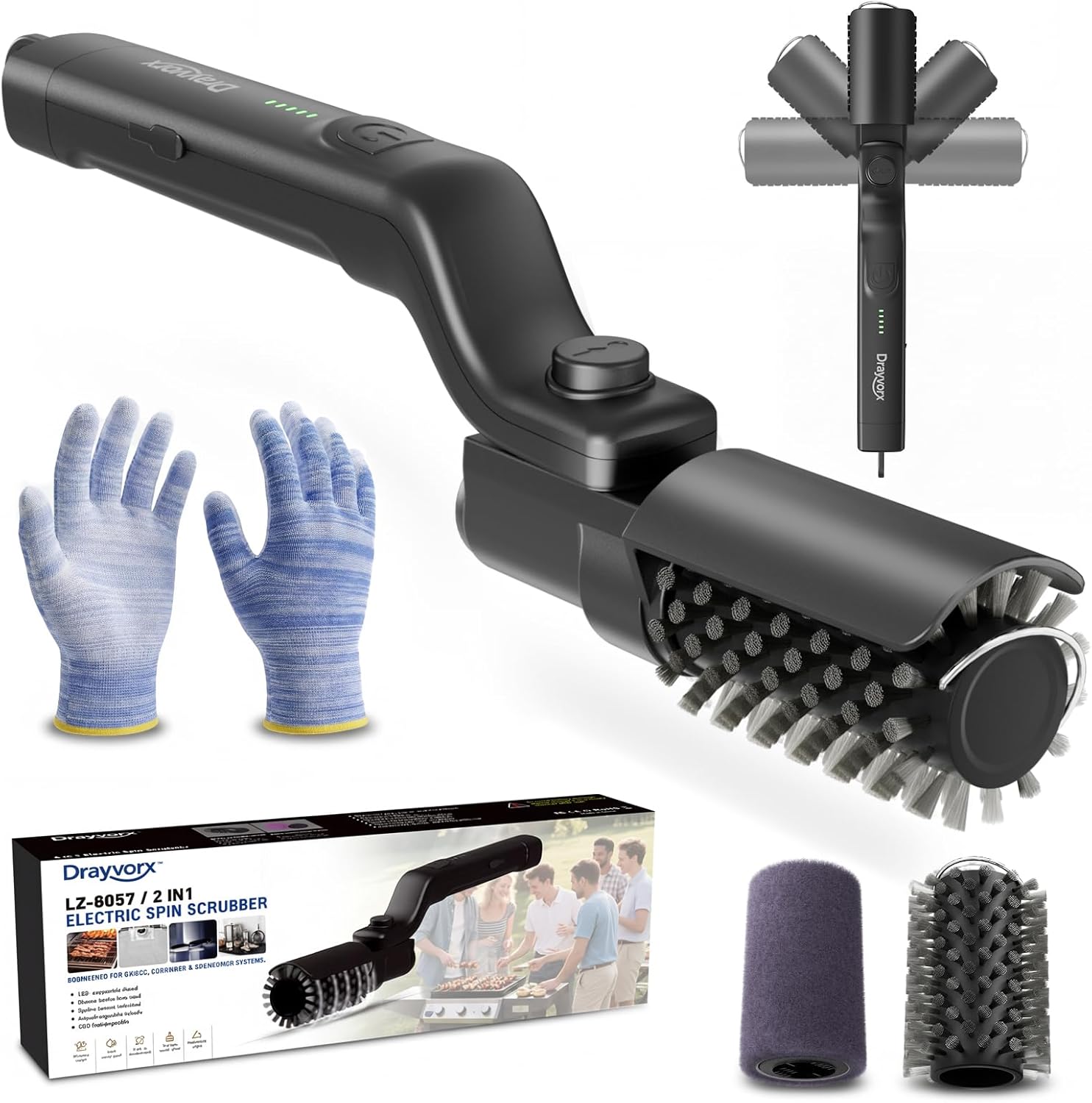 Electric Grill Brush, High Torque Grill Brush with 3-Speed Modes, 20kg Max Torque BBQ Cleaner Safe for Porcelain Cast Iron Stainless Steel, Reinforced Steel Bristles, for Fathers Day