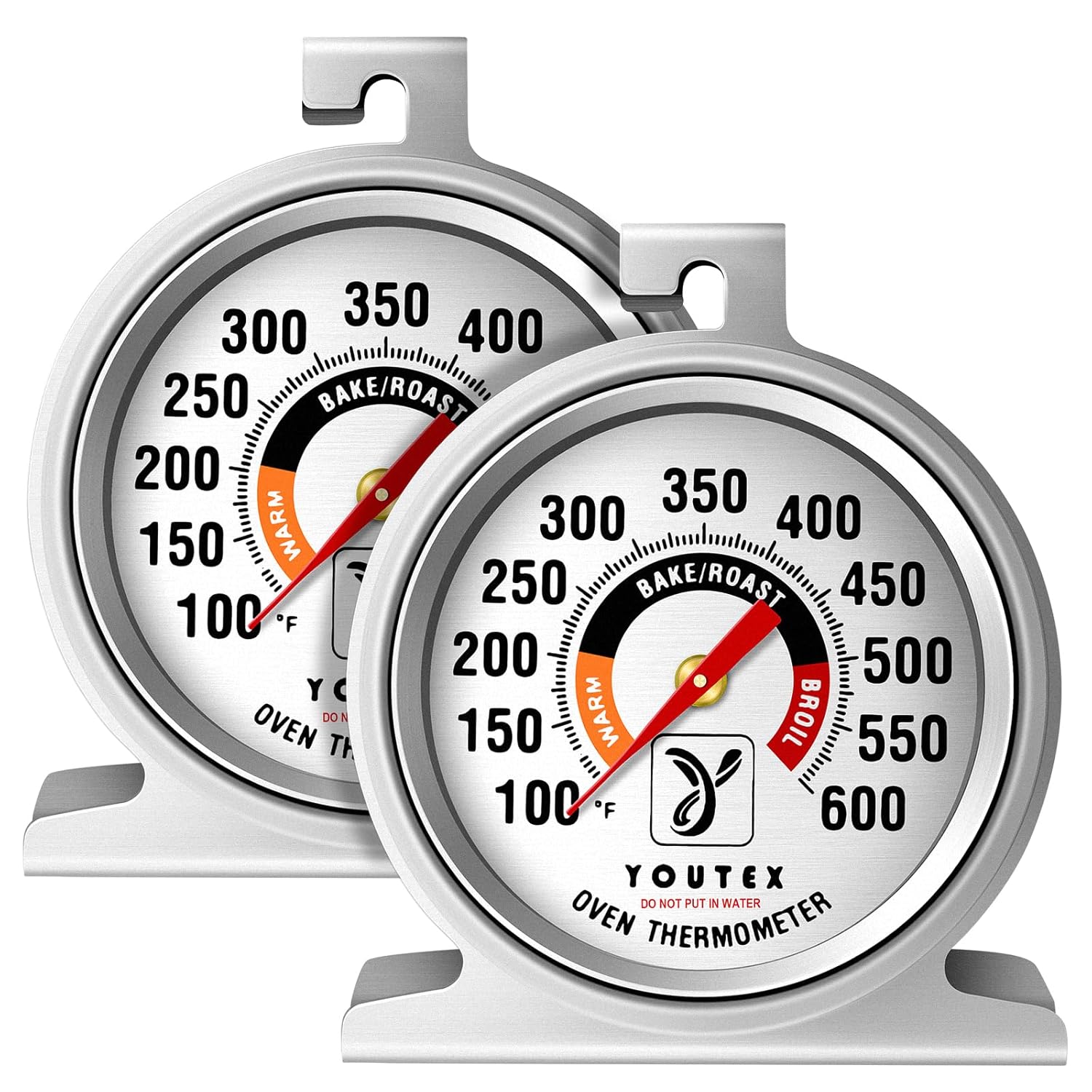 2-Pack Oven Thermometer, Upgraded 100-600°F No-Holes Non-Discoloring Easy-to-Clean for Healthier Cooking, Easy-to-Read with Large Bright Numbers for Gas & Electric Ovens, Grills, and Smokers
