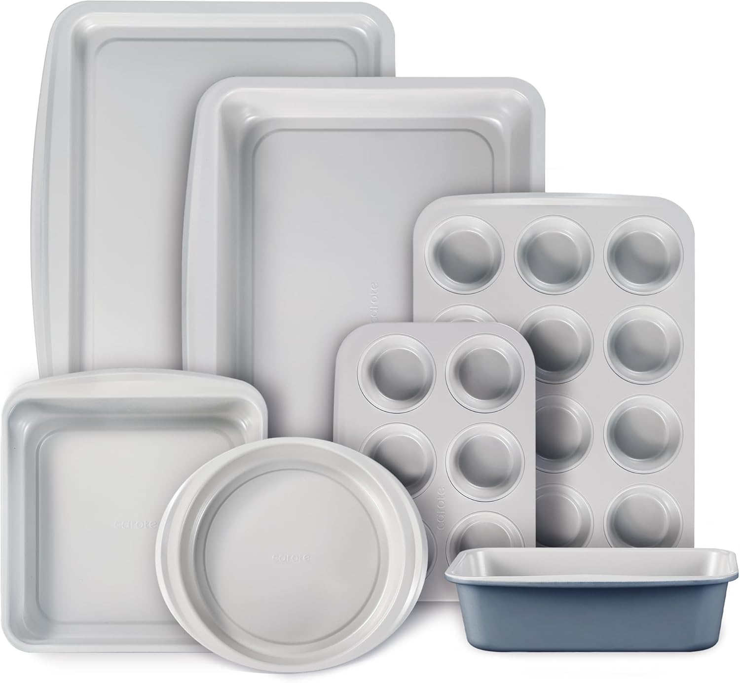 CAROTE 7-Piece Nonstick Stackable Baking Pans Set – Bakeware Sets Including Cookie Sheets for Baking, Muffin Pan, Bread Pan, Cake pan, Loaf Pan, Roasting Pan, Gray & Blue