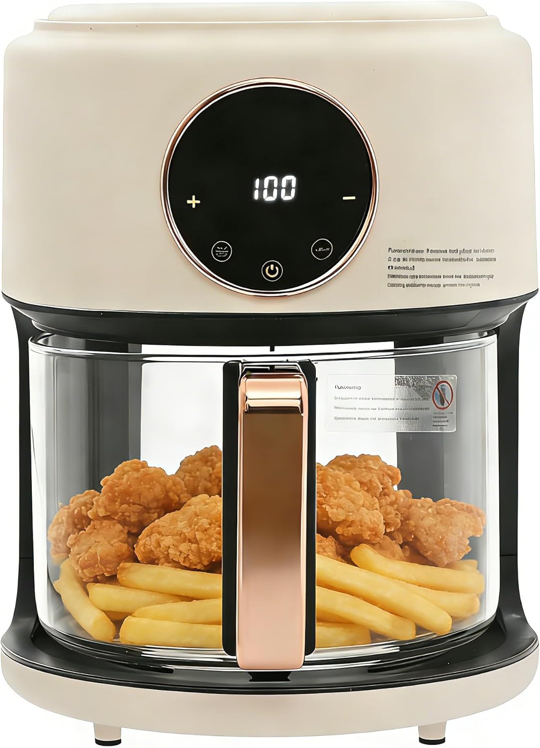PERFERATE Glass Air Fryer 4.44Qt Capacity Glass Airfryer with 360° Transparent Viewable Fry Bowl, Precise Temperature(175°F – 400°F) & Time(60 Min) Control, 1200W Oil-Less Cooking(White)