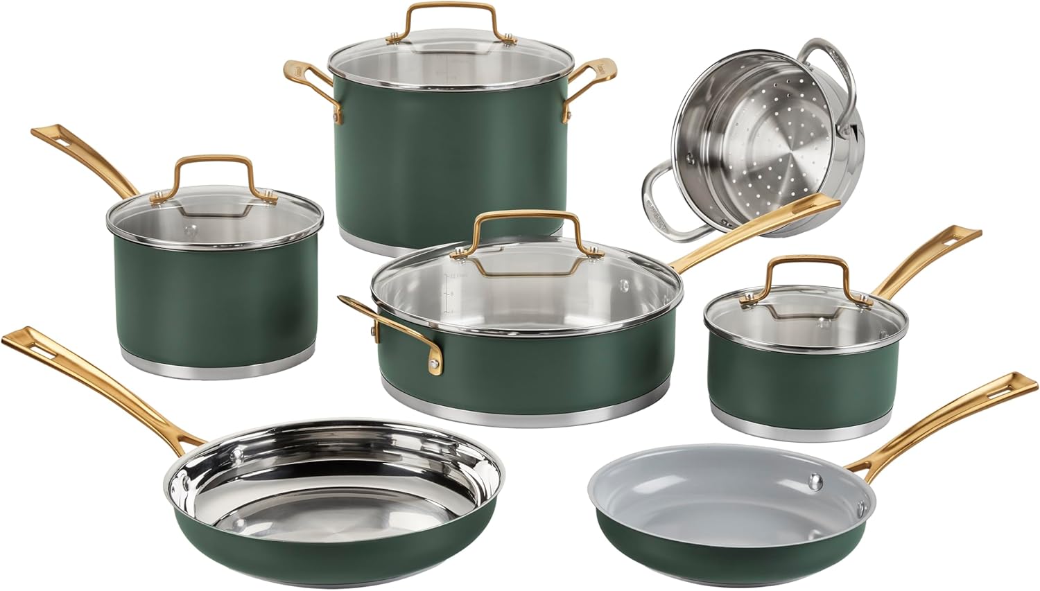 Cuisinart Cookware Set, 11 Piece Stainless Steel Cookware Pots and Pans, Home and Kitchen Durable Stainless Steel for Everyday Cooking, Matte Thyme, MT89G-11