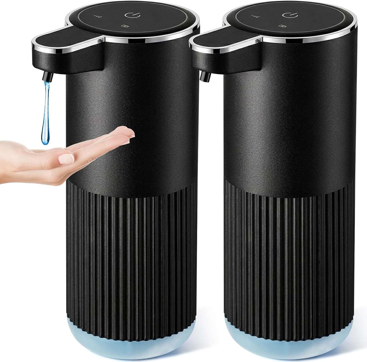 RYTOXILO Automatic Soap Dispenser, 2 Pack Black Touchless Liquid Soap Dispenser for Bathroom, 13.5 Fl Oz Plastic Electric Auto Dish Soap Dispensers Wall Mount for Kithcen with Adjustable Volume