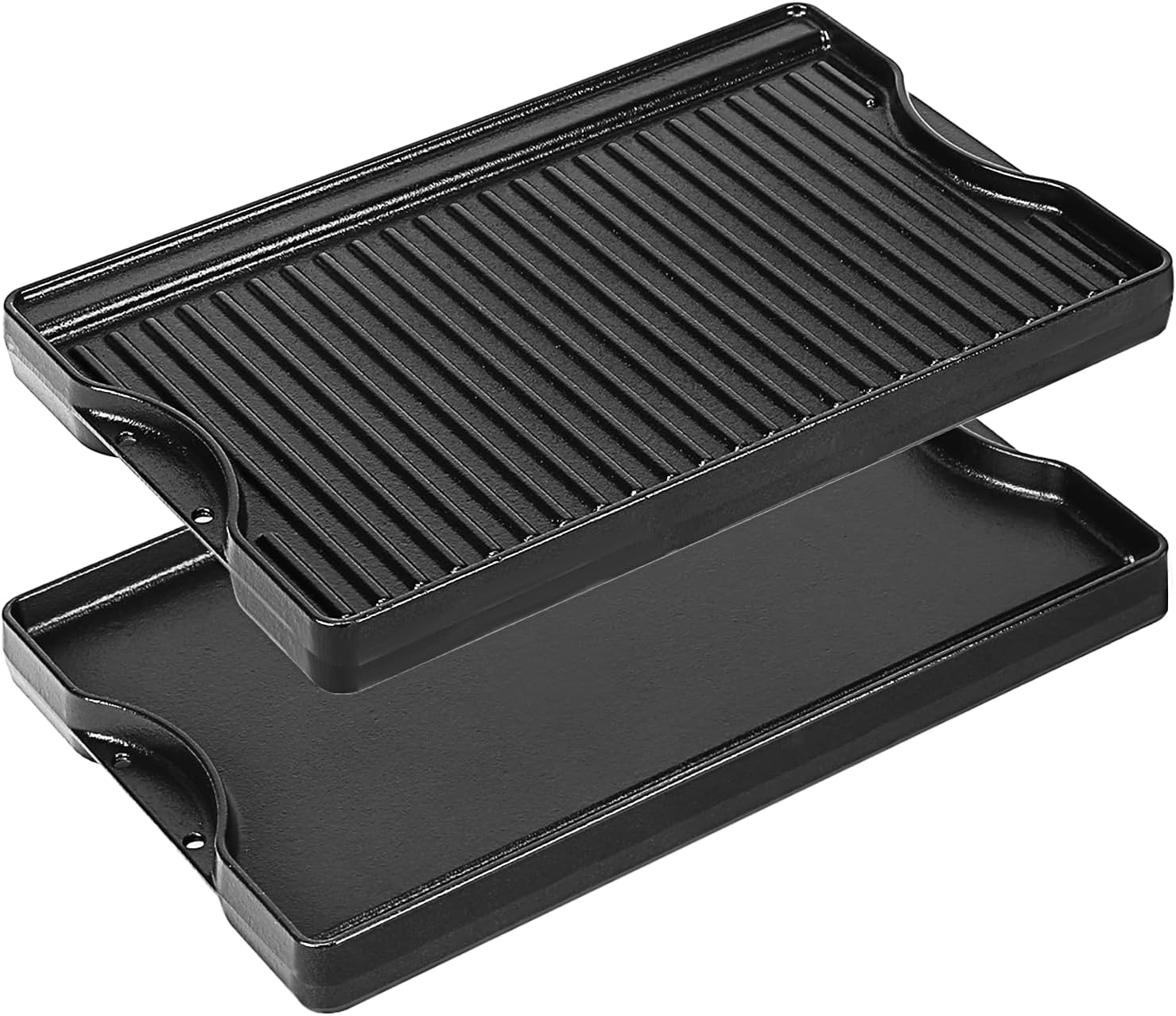 Utheer Nonstick Reversible Cast Iron Griddle 16.5″ x 10.5″, Ceramic Cooking Surface, Flat & Ribbed Sides, with High Sides & Grease Trap, Stovetop Griddle for Gas Grill, Charcoal, Oven & Outdoor BBQ