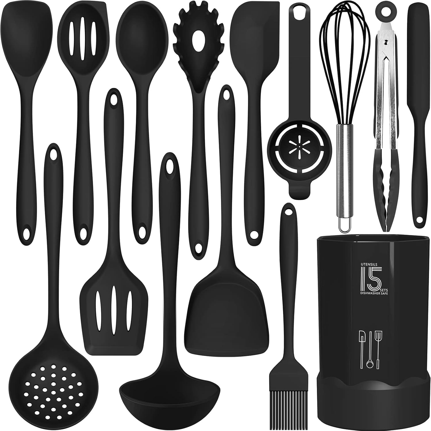 AOTHOD Silicone Cooking Utensils Set – 446°F Heat Resistant Kitchen Utensils,Turner Tongs,Spatula,Spoon,Brush,Whisk,Kitchen Utensil Gadgets Tools Set for Nonstick Cookware,Dishwasher Safe (BPA Free)