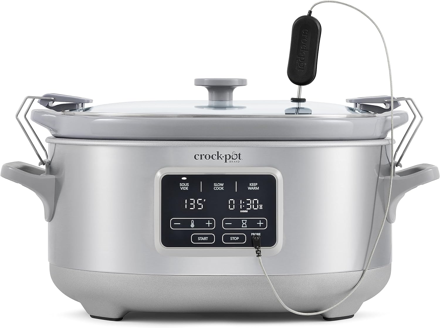 Crock-Pot 7-Quart Cook & Carry Slow Cooker with Sous Vide Function, Family-Sized Slow Cooker Warms up to 30 Hours, Modern Digital Display, Travel-Proof Locking Lid & Removable Temperature Probe