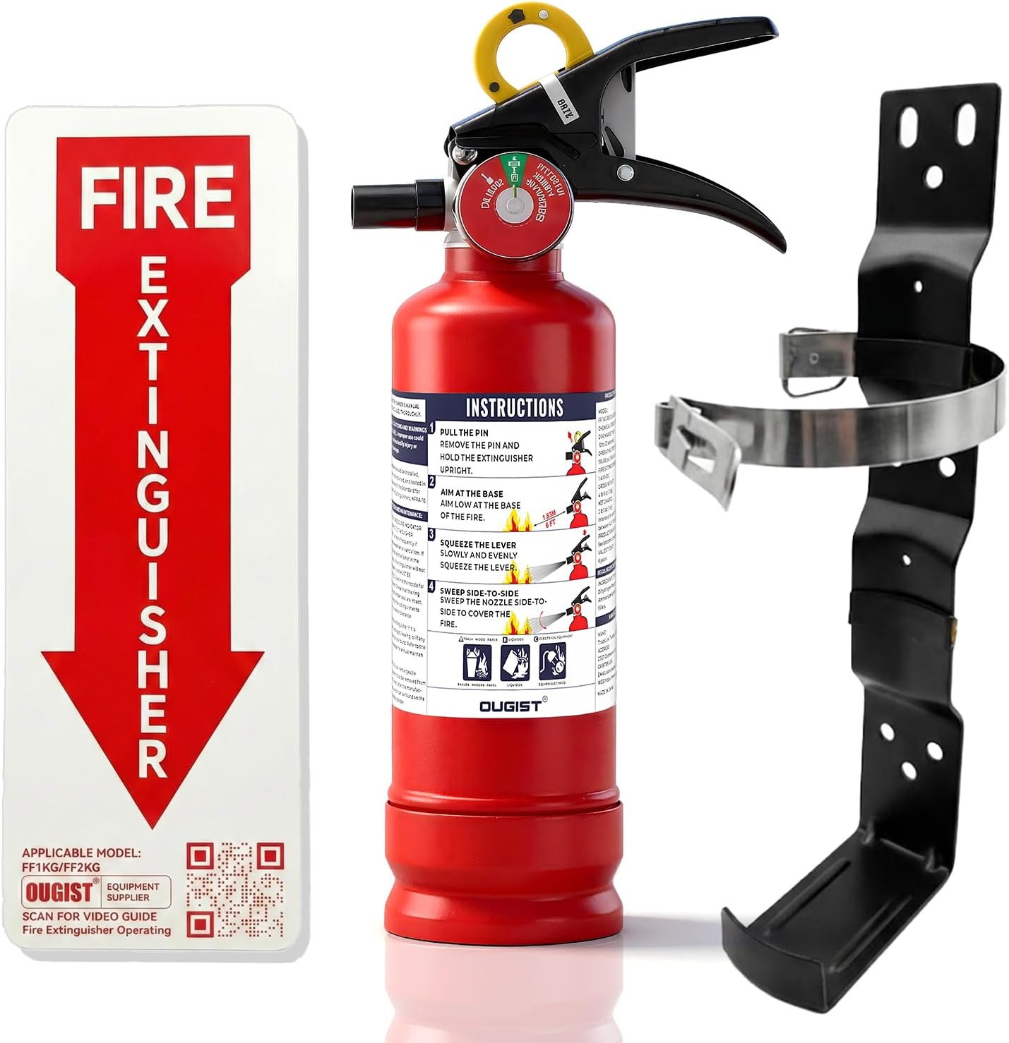 Ougist ABC Fire Extinguisher with Home Wall mount Bracket, Quick-Release Handle,2.5lb Dry Chemical Fire Extinguisher kit for home, business and kitchen, Office (Model FF1KG)
