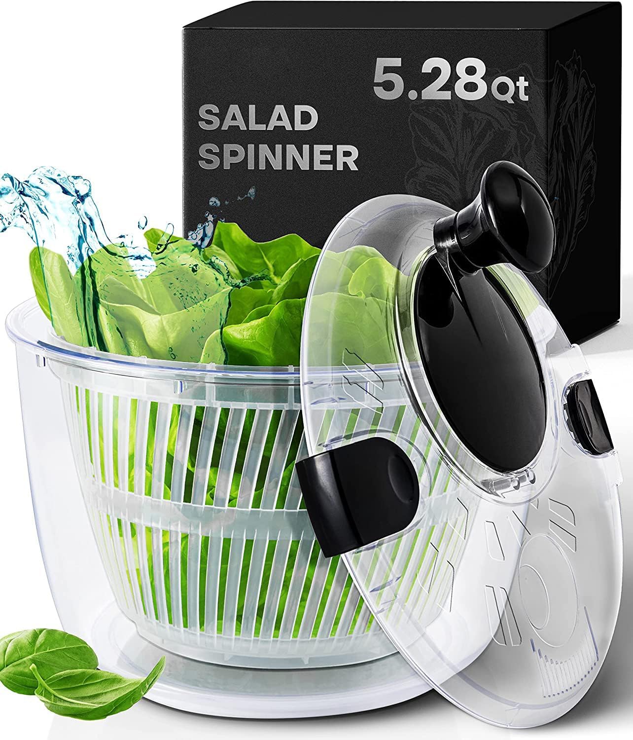 Joined Large Salad Spinner with Drain, Bowl, and Colander – Quick and Easy Multi-Use Lettuce Spinner, Vegetable Dryer, Fruit Washer, Pasta and Fries Spinner – 5.28 Qt