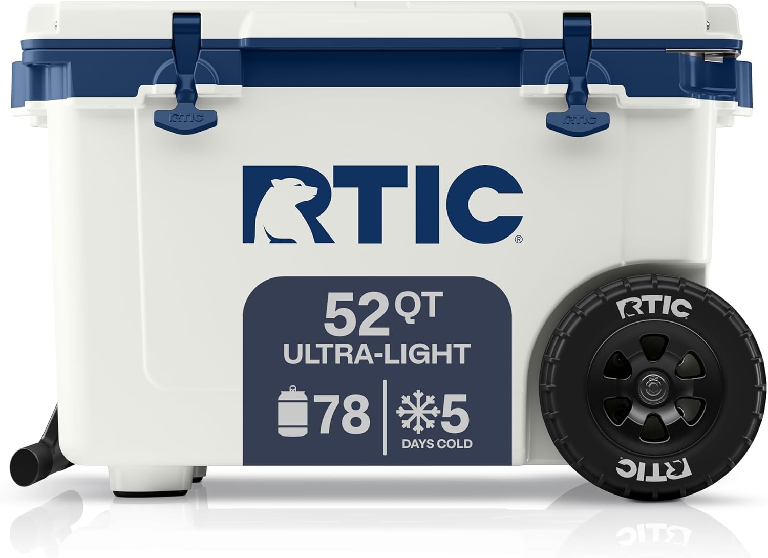 RTIC 52 Quart Ultra-Light Wheeled Hard Cooler Insulated Portable Ice Chest Box for Beach, Drink, Beverage, Camping, Picnic, Fishing, Boat, Barbecue, 30% Lighter Than Rotomolded Coolers