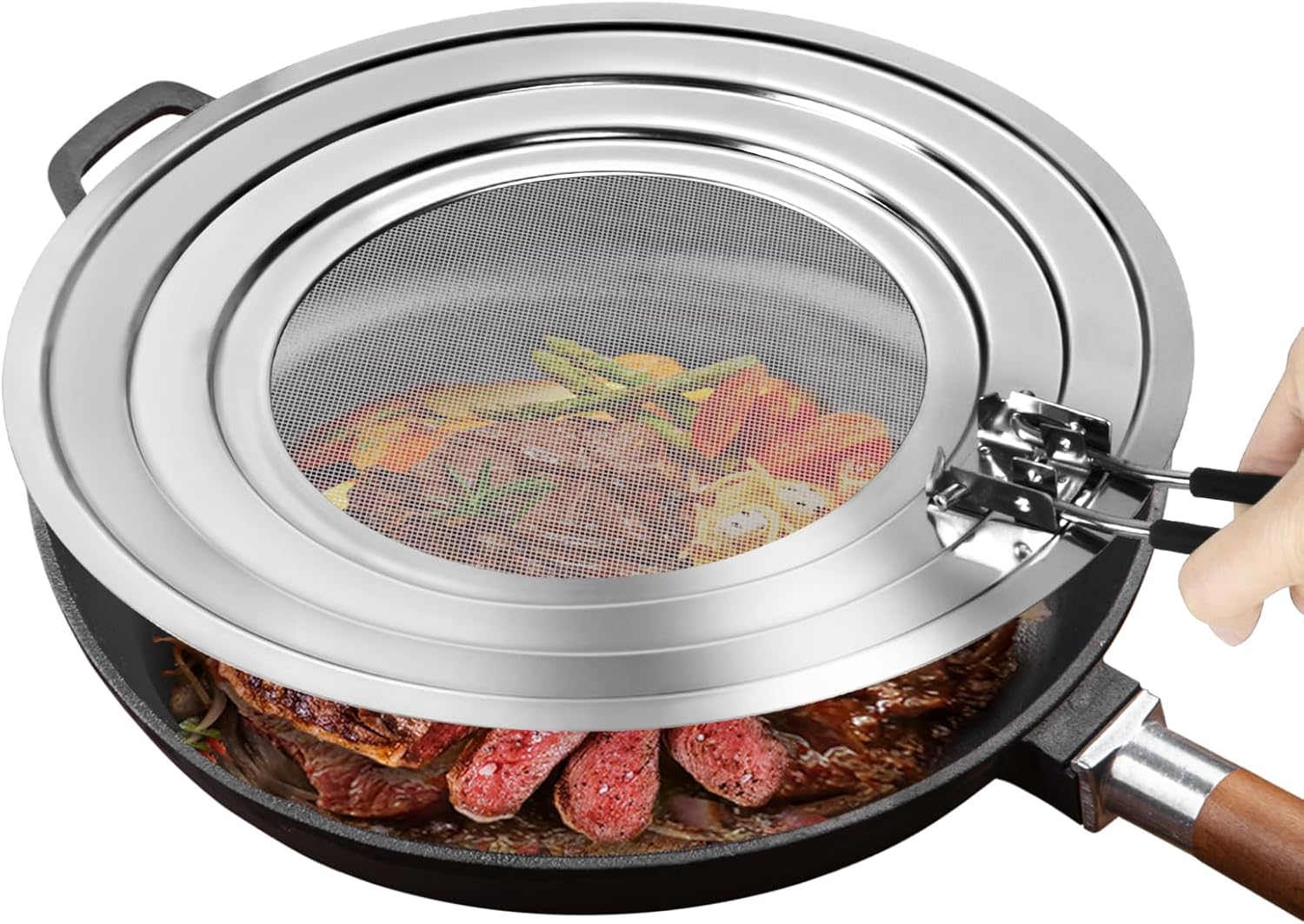 Stainless Steel Splatter Screen for Frying Pan – Grease Splatter Guard with Folding Handle – Cover Oil Splash from Bacon, Oil, or Deep Fryer – Food Strainer and Universal Cookware