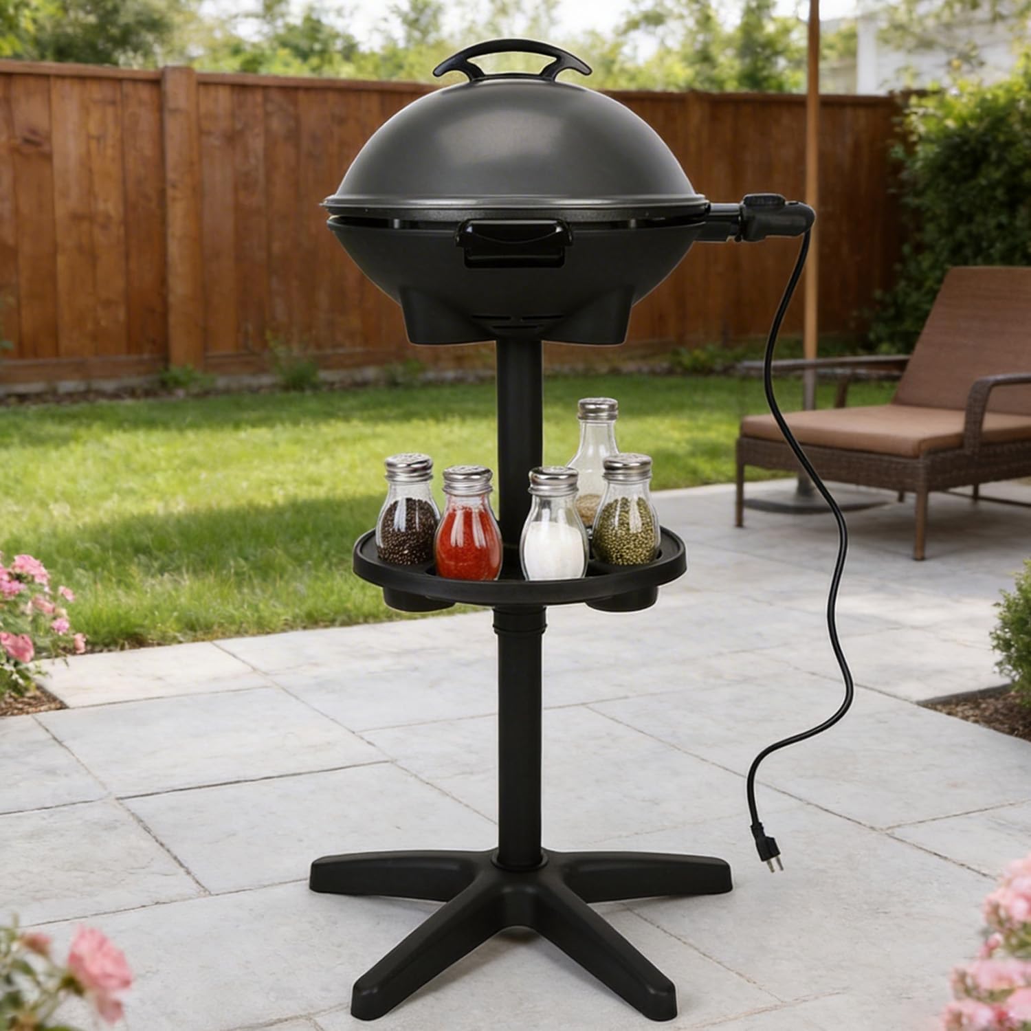 2-in-1 Outdoor Electric Grill & Portable BBQ with Removable Stand – Features Non-Stick Baking Pan & Intelligent Temperature Control for Balcony, Backyard, Camping, and Party Use, Gray