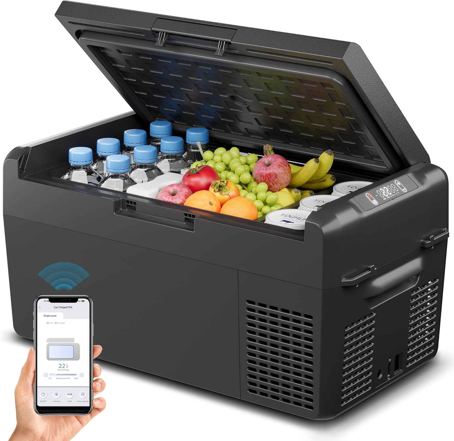 Feelfunn 12 Volt Refrigerator – 21QT(20L) Portable Freezer, Electric Cooler for Car Truck RV Van Camping & Road Trip, Fast Cooling Fridge with 12/24V DC & 110-240V AC for Vehicle & Home Use,-4℉~68℉