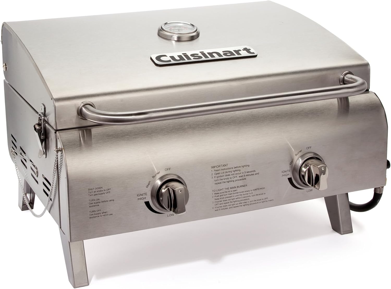 Cuisinart Chef’s Style Tabletop Portable Propane Grill, 20,000 BTU Stainless Steel 2-Burner Outdoor Gas Grill for Camping, Tailgates, BBQ, Hassle-Free Setup, Twist-Start Ignition, CGG-306