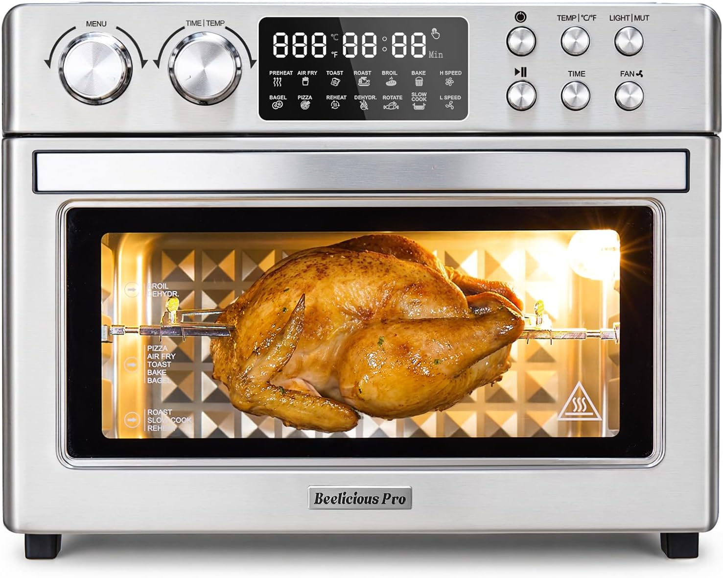 28QT Air Fryer Toaster Oven Combo, Large 12-in-1 Convection Countertop Oven with Next-Gen HeatWave Convection, 3-Layer Cooking, Rotisserie for Chicken, Fits 11″ Pizza, All Accessories, Silver-tone