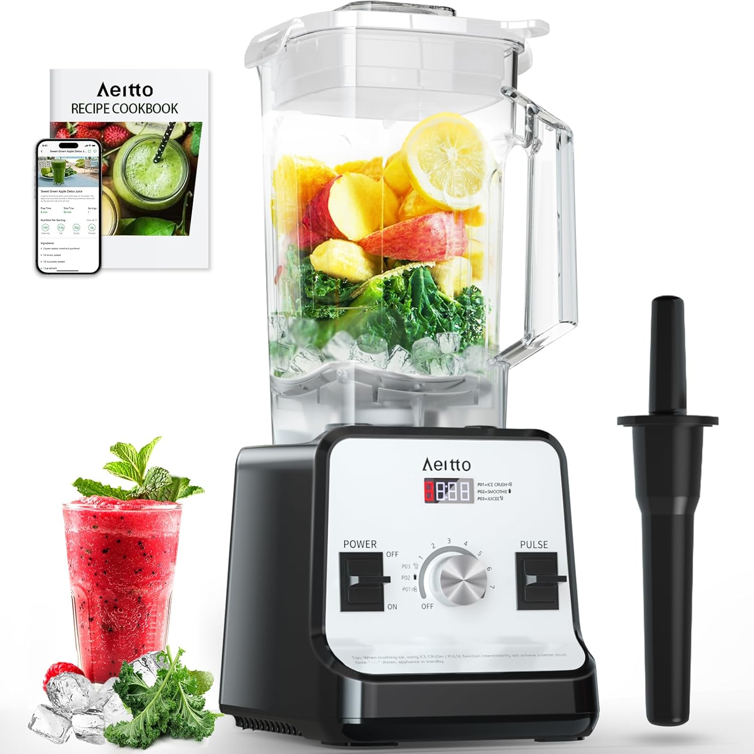 Aeitto Blender for Kitchen, 68 Oz Large Capacity Professional Countertop Blender, 1500-Watt Smoothie Blender for Ice Crush, Frozen Drinks, Silver