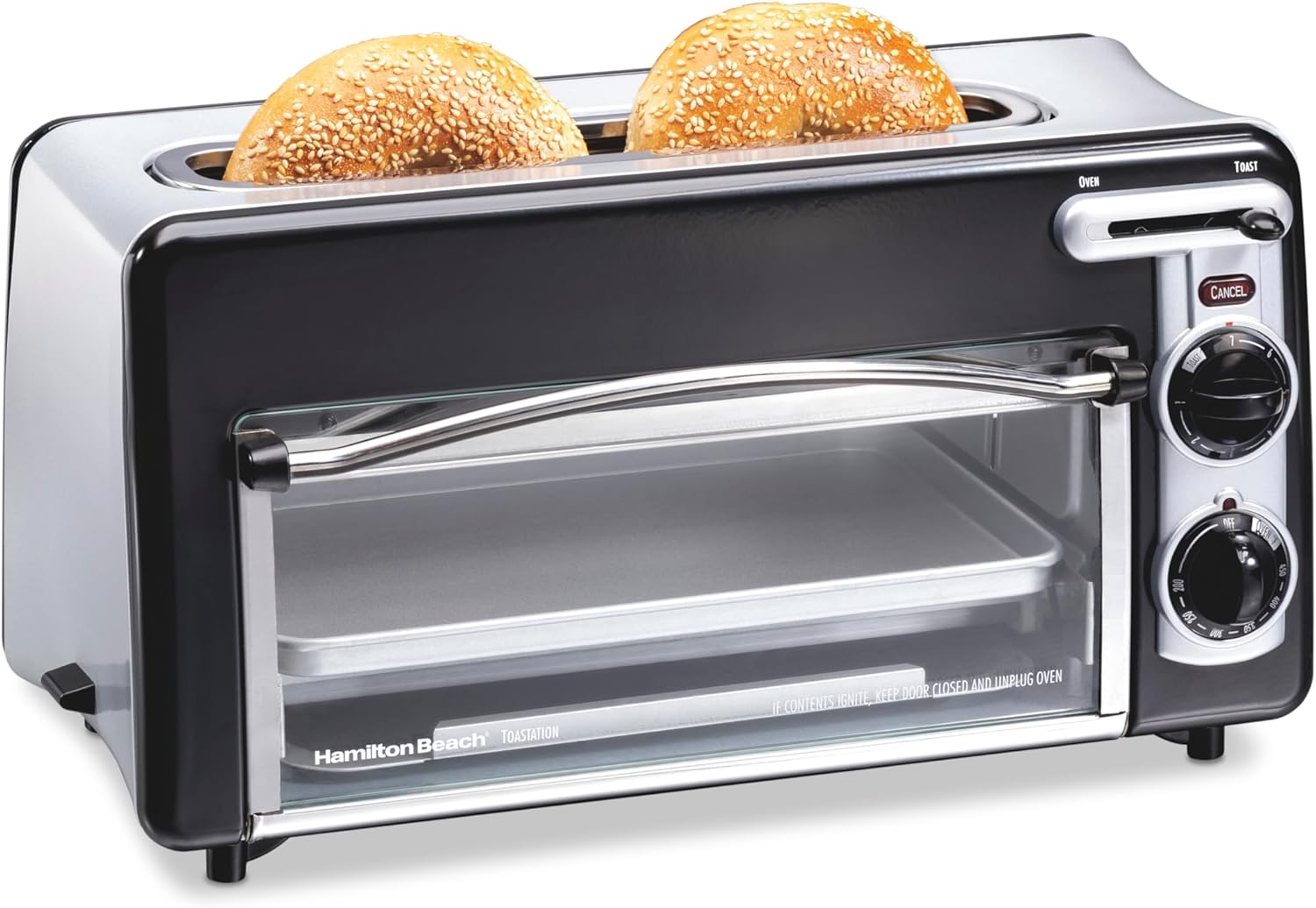 Hamilton Beach Versatile 2-in-1 Countertop Toaster Oven & Long Slot 2 Slice Toaster for Toasting & Baking, Automatic Shut Off, Shade Selector, Temperature Control, Compact Retro Design, Black (22725)