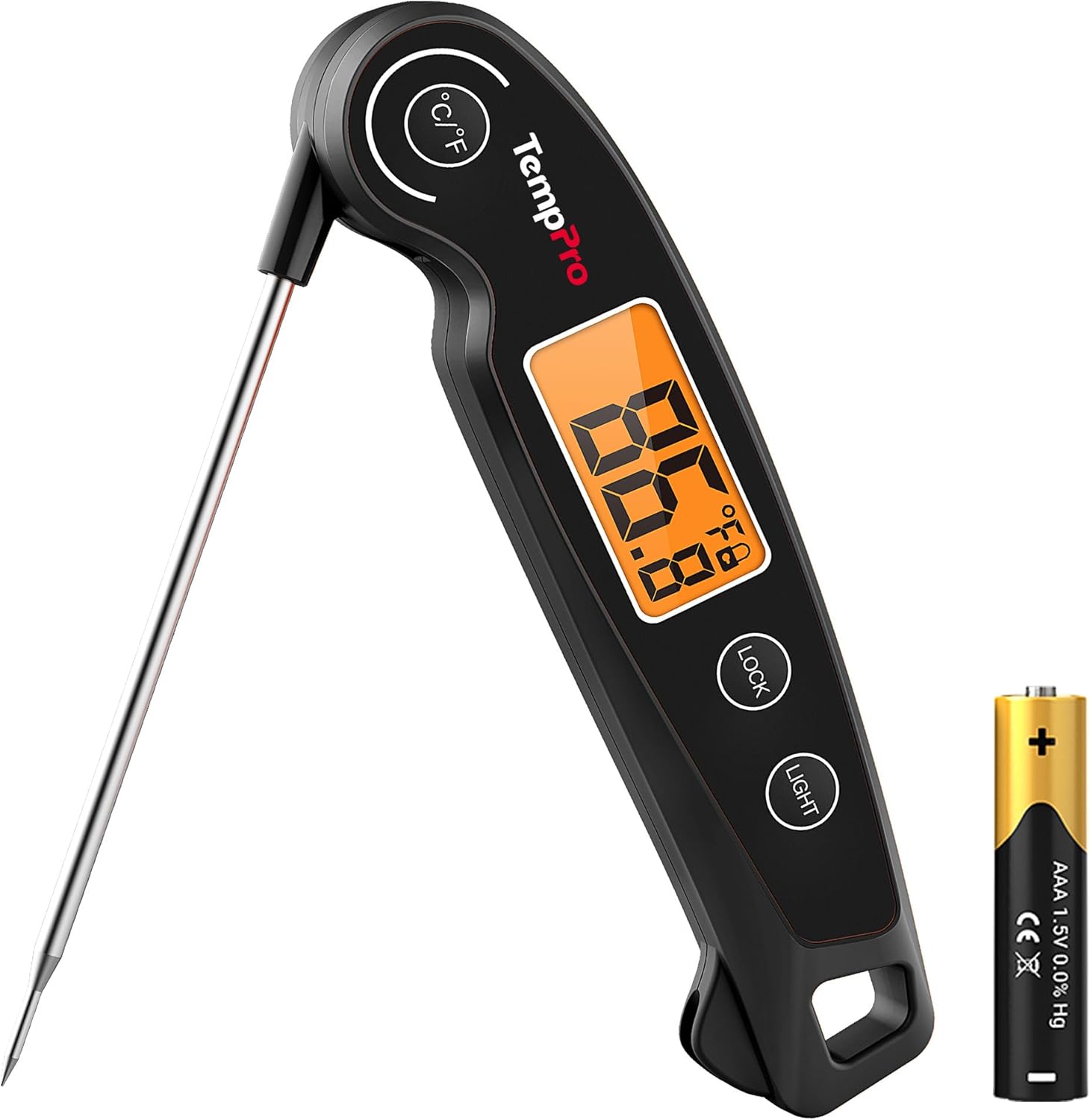 TempPro TP605 Instant Read Meat Thermometer for Cooking, Waterproof Digital Food Thermometer with Large Backlit LCD, Kitchen Thermometer for Grilling, Smoking & Candy Making (Previously ThermoPro)