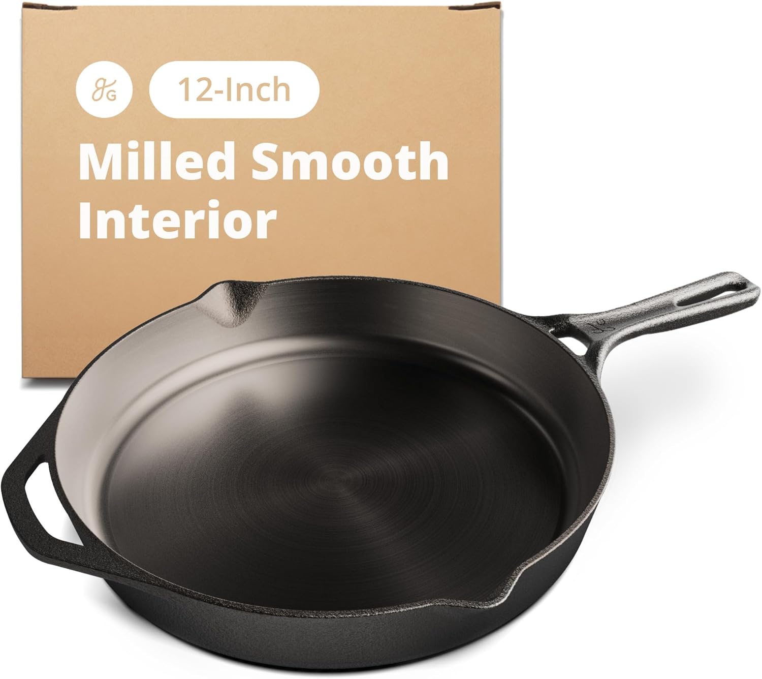 Greater Goods Cast Iron Skillet, Cook Like a Pro with Smooth Milled, Organically Pre-Seasoned Skillet Surface,12-Inch, Designed in St. Louis