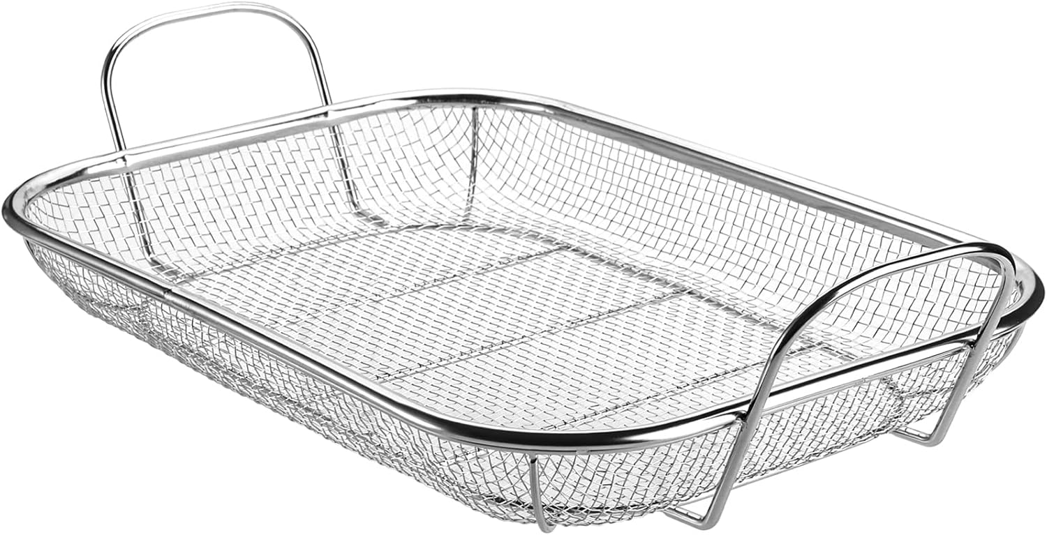 WUWEOT Grill Basket, Vegetable Barbecue Basket, 15″ x 11″ Stainless Steel Square Wire Mesh Grilling Basket Roasting Pan with Two Handles for Vegetables, Chicken, Meats and Fish