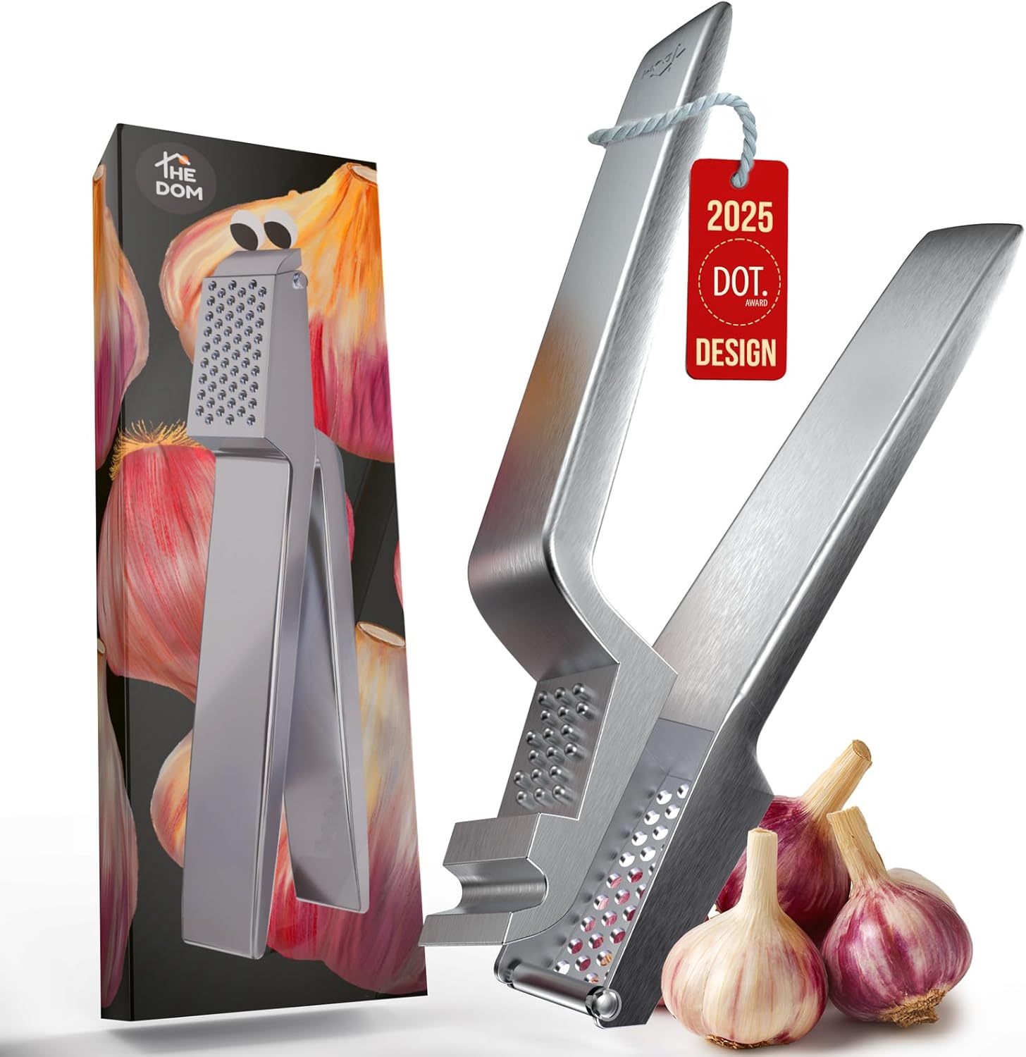 No Peeling Required, 100% Stainless Steel Garlic Press – Odor-free Cleaning, Rust Proof, Detachable Handle, Fine Mincer, 5 years Guarantee, Dishwasher safe garlic crusher tool, Moledor de ajo