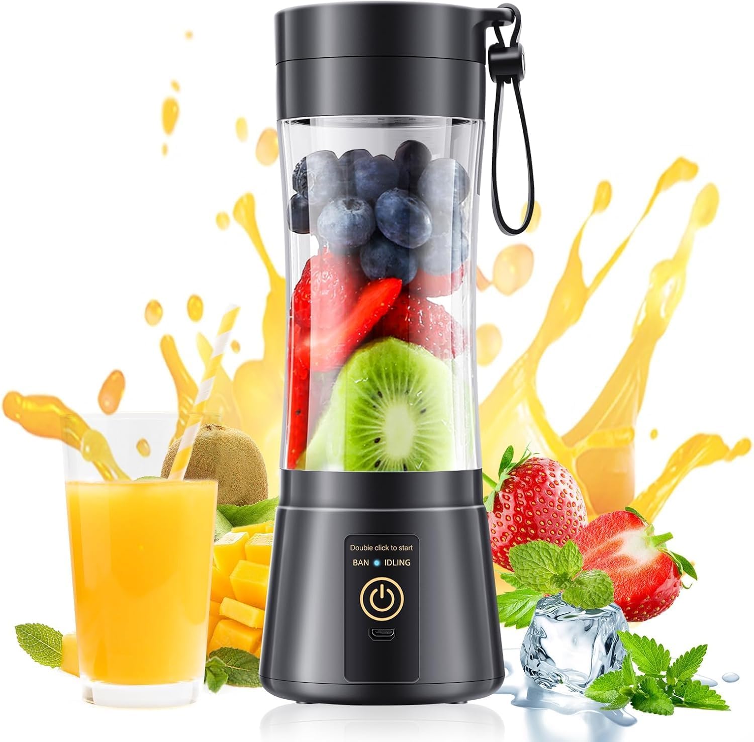 Cordless Portable Personal Size Blender – Mini Blender Make Smoothies and Shakes, 380Ml BPA Free Travel Cup, Powerful Blending Suit in Office/Home/Gym
