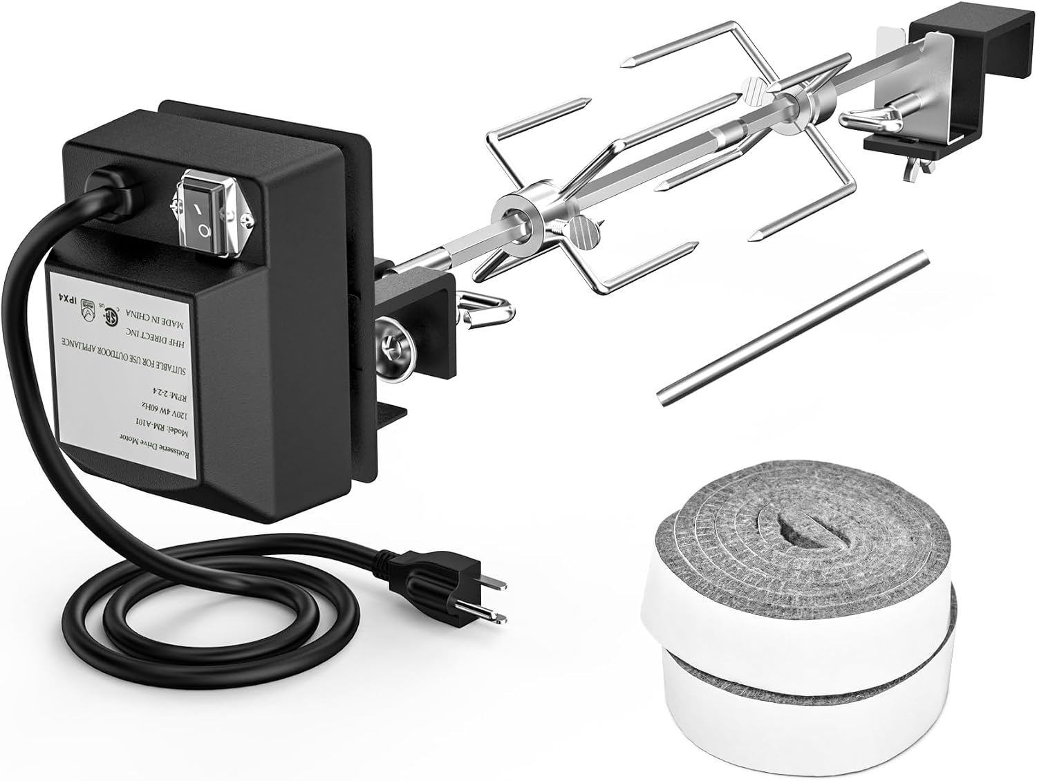 Skyflame Stainless Steel Rotisserie Kit with Heavy Duty Rotisery Motor & Accessories – Compatible with Large BGE | Kamado Joe | Pit Boss & Other Outer Diameter 21.5″-23″, 28″-29.5″ Ceramic Grill