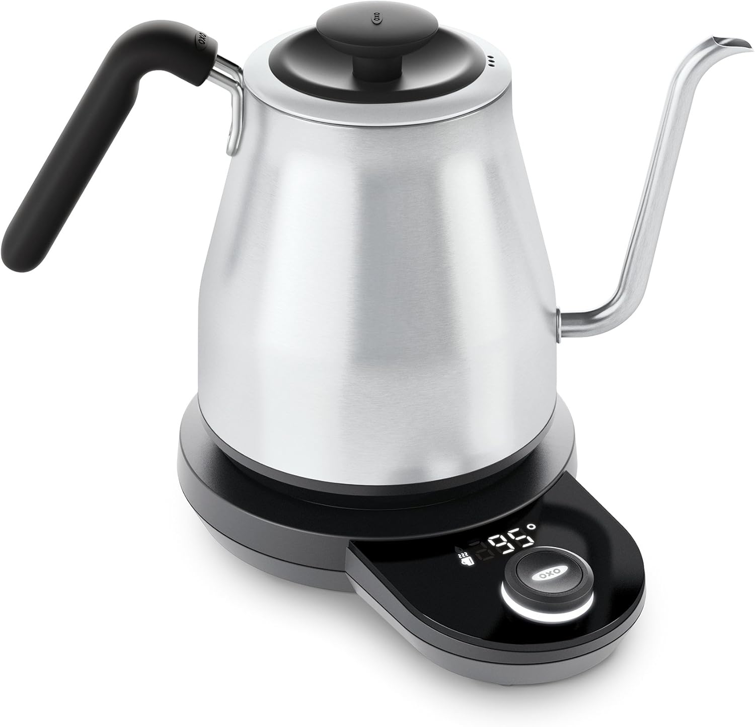 OXO Brew Adjustable Temperature Pour Over Kettle, 1 L, Gooseneck Electric Kettle, Stainless Steel with Timer