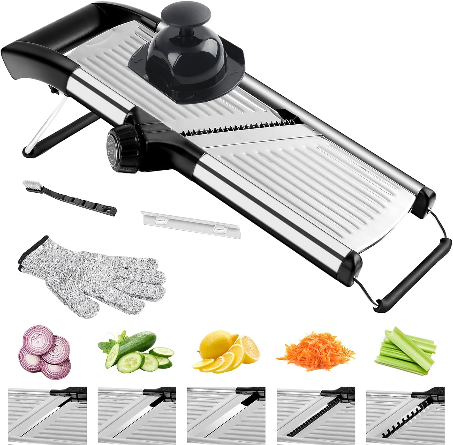 commercial Mandoline Slicer,Stainless Steel Vegetable Slicer,non-slip mandoline slicer for kitchen,Keto,Potato,cucumber,4 Blades & Cut-Resistant Gloves