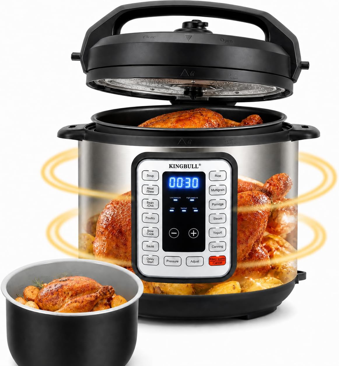 KINGBULL 6QT Electric Pressure Cooker – 12-in-1 Multi Cooker, One-Touch Programs for Rice, Soup, Meat, Steam, Yogurt, Slow Cook, Keep Warm & Delay Start