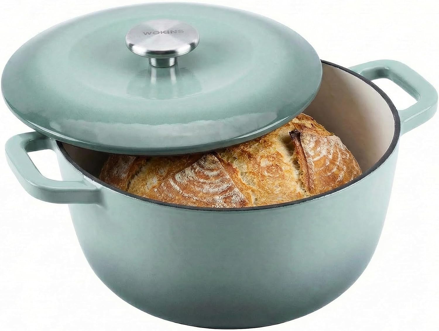 7QT Enamel Cast Iron Dutch Oven with Lid,Dual Handles,Versatile Heavy-Duty Non-toxic Cookware for Sourdough Bread Baking,Braising,Stews,Roasting,Oven Safe up to 500°F green