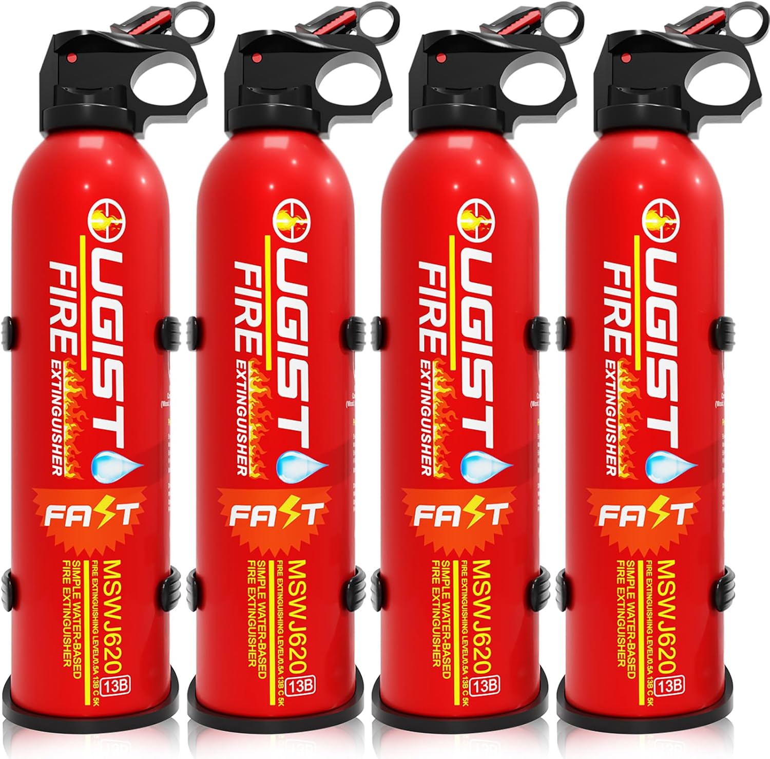 Multipurpose Fire Extinguisher (4 Pack, 21oz Each) with Wall Mount Bracket, Water-Based Foam No Residue, for Kitchen Grease & Electrical Fires, Portable Small Extinguisher for Home, Vehicle & Office