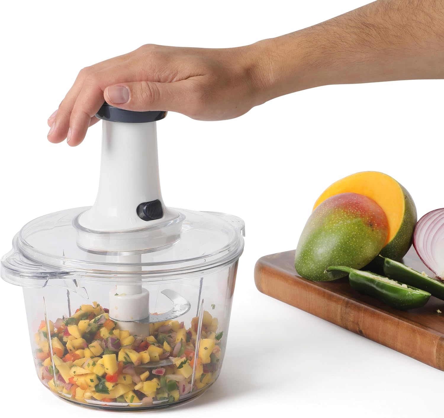 Calphalon Aero Food Chopper, Manual Vegetable Chopper with Container, Large-Capacity BPA-Free Chopping Bowl with Interchangeable Blades for Dicing, Slicing & Meal Prep