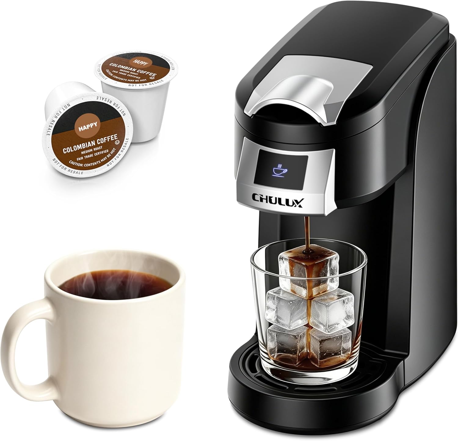 CHULUX Lite Single Serve Coffee Maker for K Cup Capsules, Single Cup Reservoir Coffee Maker with One Touch Brewing, 5 to 12 Oz Brew Sizes, Designed Specifically for Standard Mugs, Black