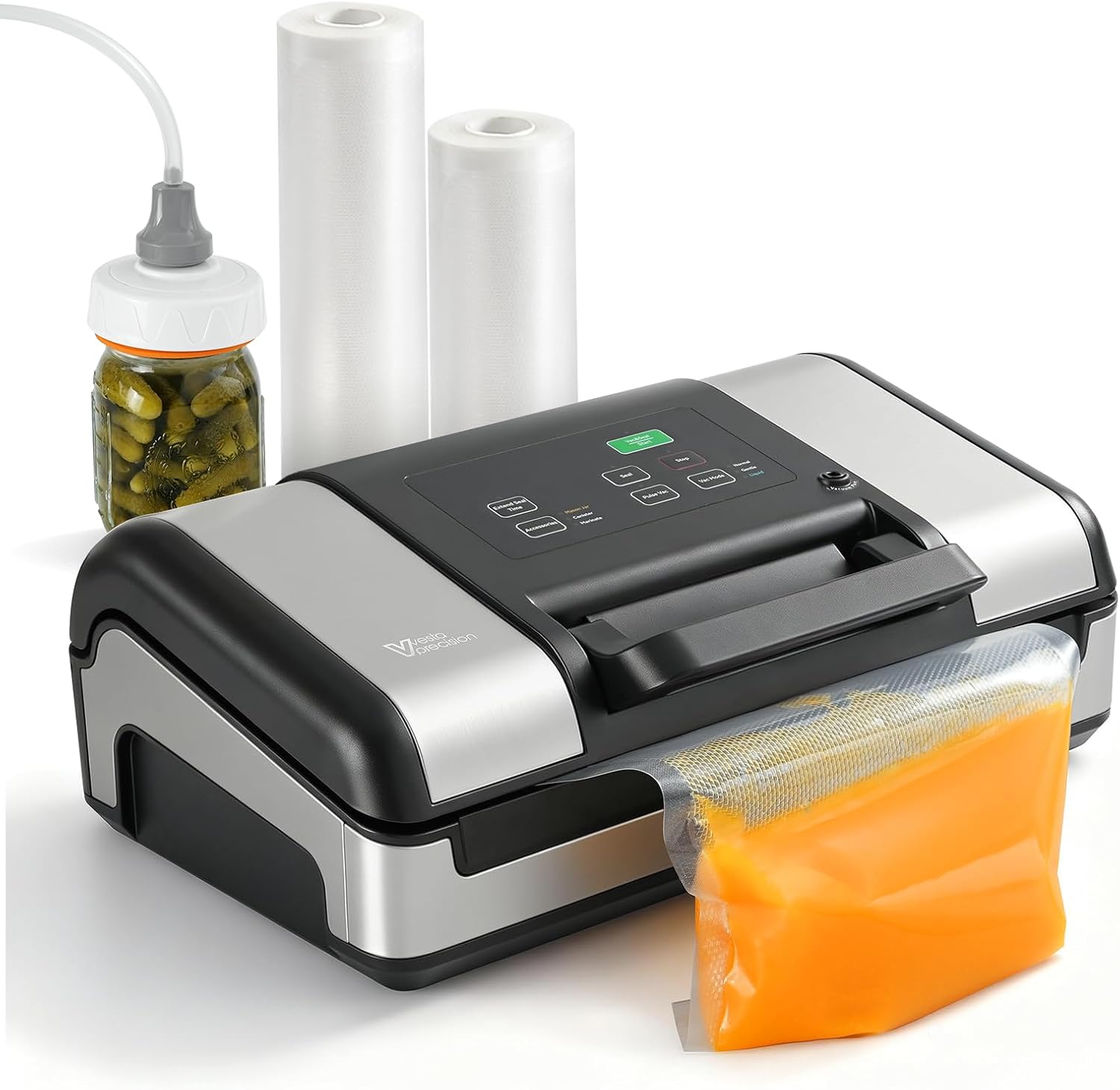 Vesta Precision 12″ Vacuum Sealer Machine for Liquid & Moist Foods, Smart Heat Sealing Prevents Bag Melting, Built-in Cutter & Roll Storage Fits 2X20’ or 1X50′ Rolls, Mason Jar Kit, Sous Vide, V23