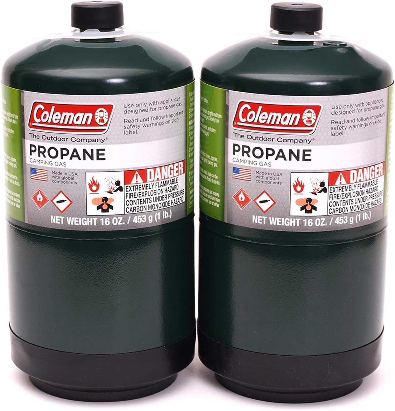 Coleman 2 Pack Propane Fuel Tank – 16 oz, Green, Steel